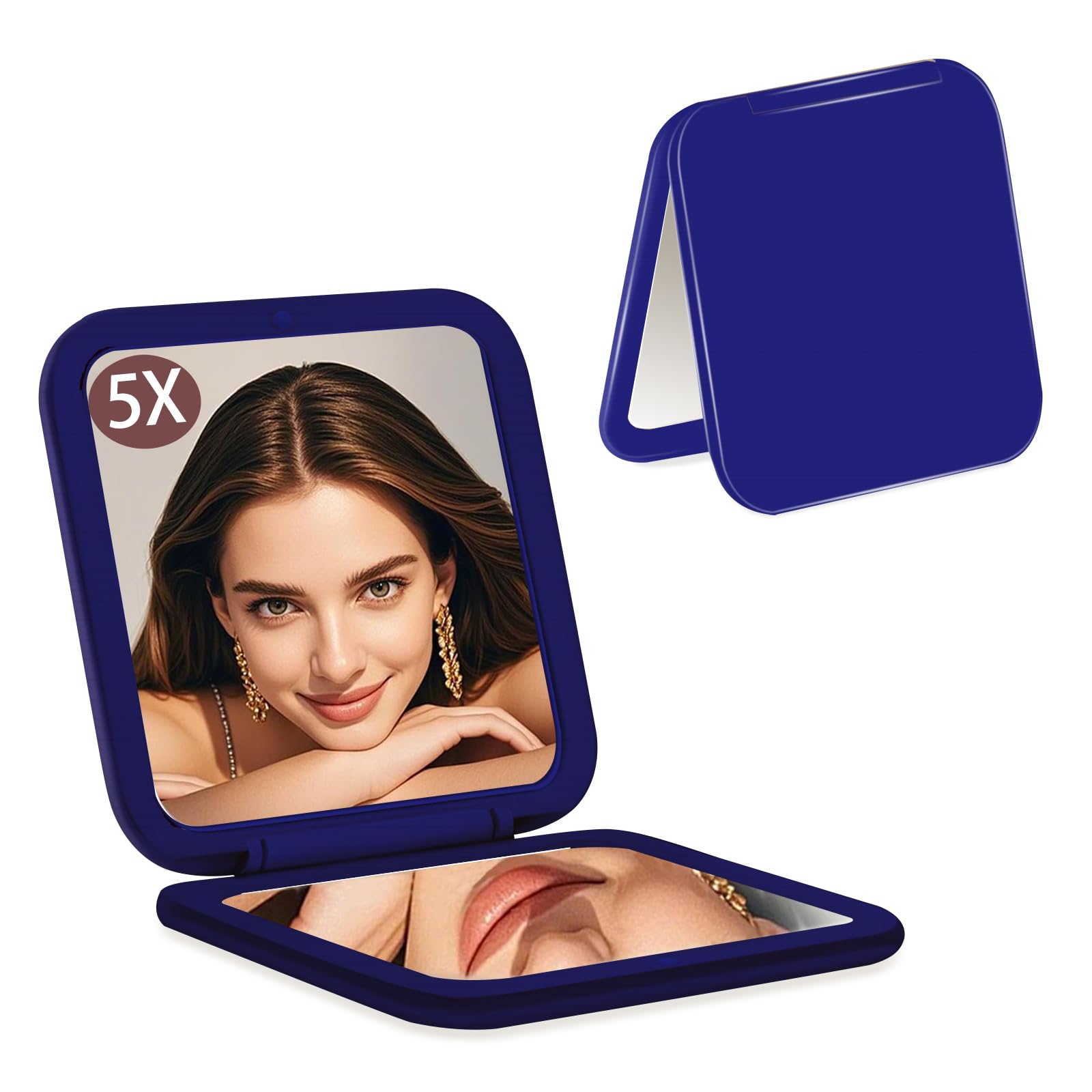 CYHTSHFZCYHTSHFZ Small Compact Mirror for Purse,5X/1X Travel Magnifying Mirror for Women, Makeup Mirror for Girls, Portable Ultra Slim Pocket Mirror（Dark Blue）
