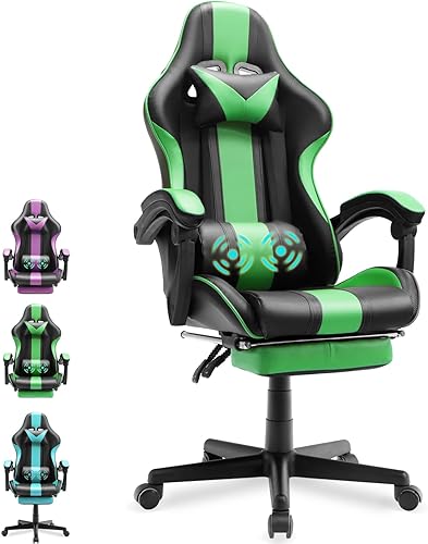 Huracan Silla de computadora para juegos con reposapiés y soporte lumbar, sillas de videojuegos ajustables para adultos, silla de escritorio