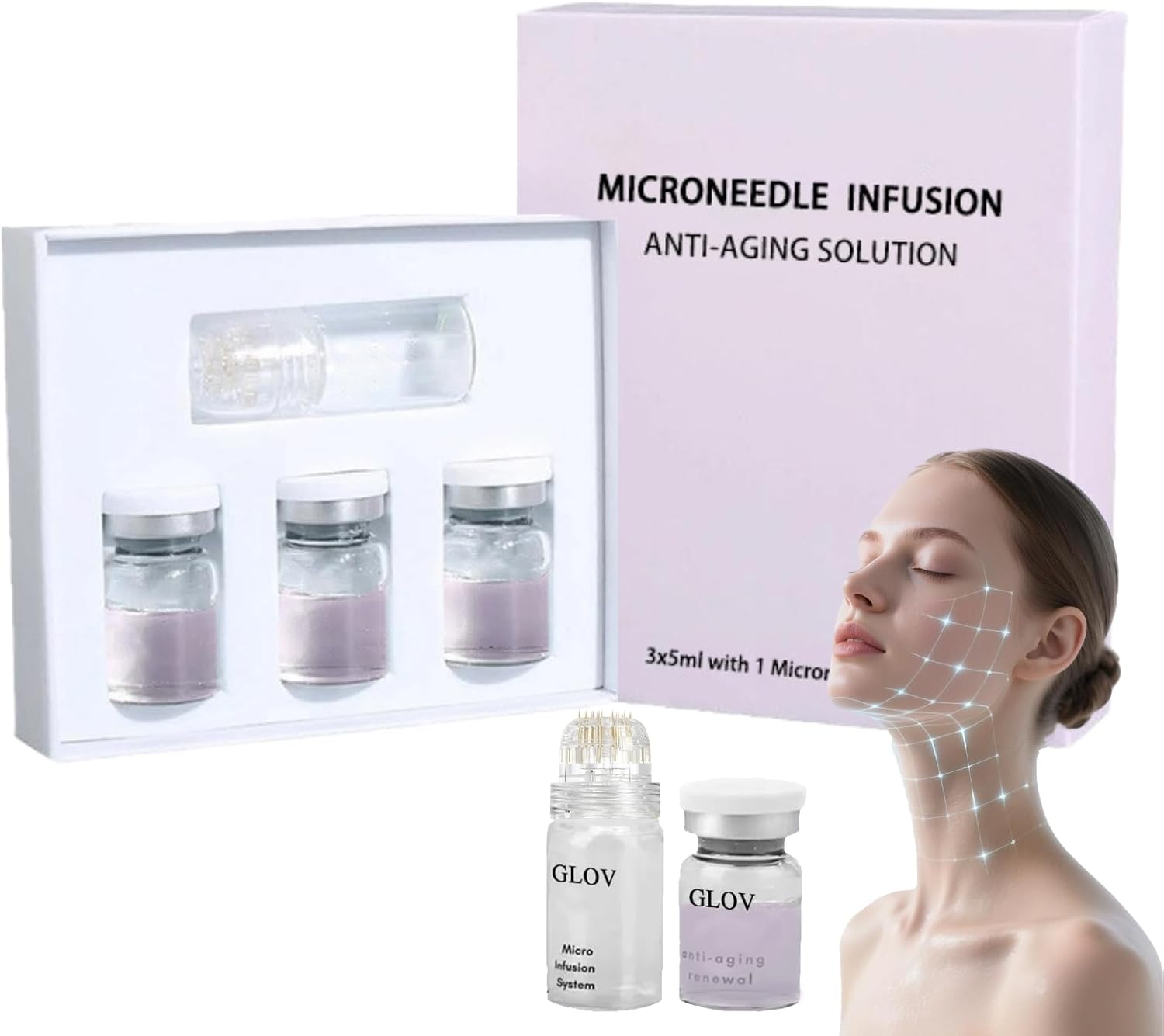 Microneedling Serum Skin Care Set,3PCS Hyaluronic Acid Serum & Microneedling Roller for Deep Hydration, Anti-Wrinkle,Anti-Aging & Glowing Skin,Micro Infusion Kit for Women,Teenage Girls Sets & Kits