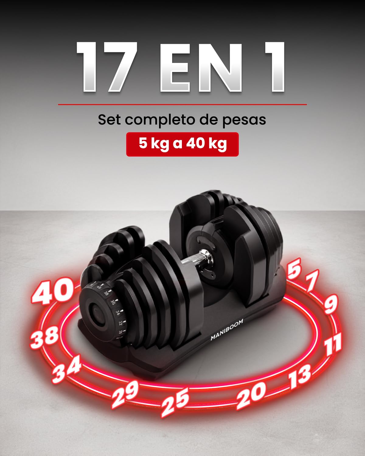 ManiBoom Mancuernas Ajustables, Mancuernas Regulables (2-24kg o 5-40kg), Pesas Ajustables con Discos de Acero Reforzado, Cambio de Peso en 1 Segundo y Doble Bloqueo, Gimnasio en Casa