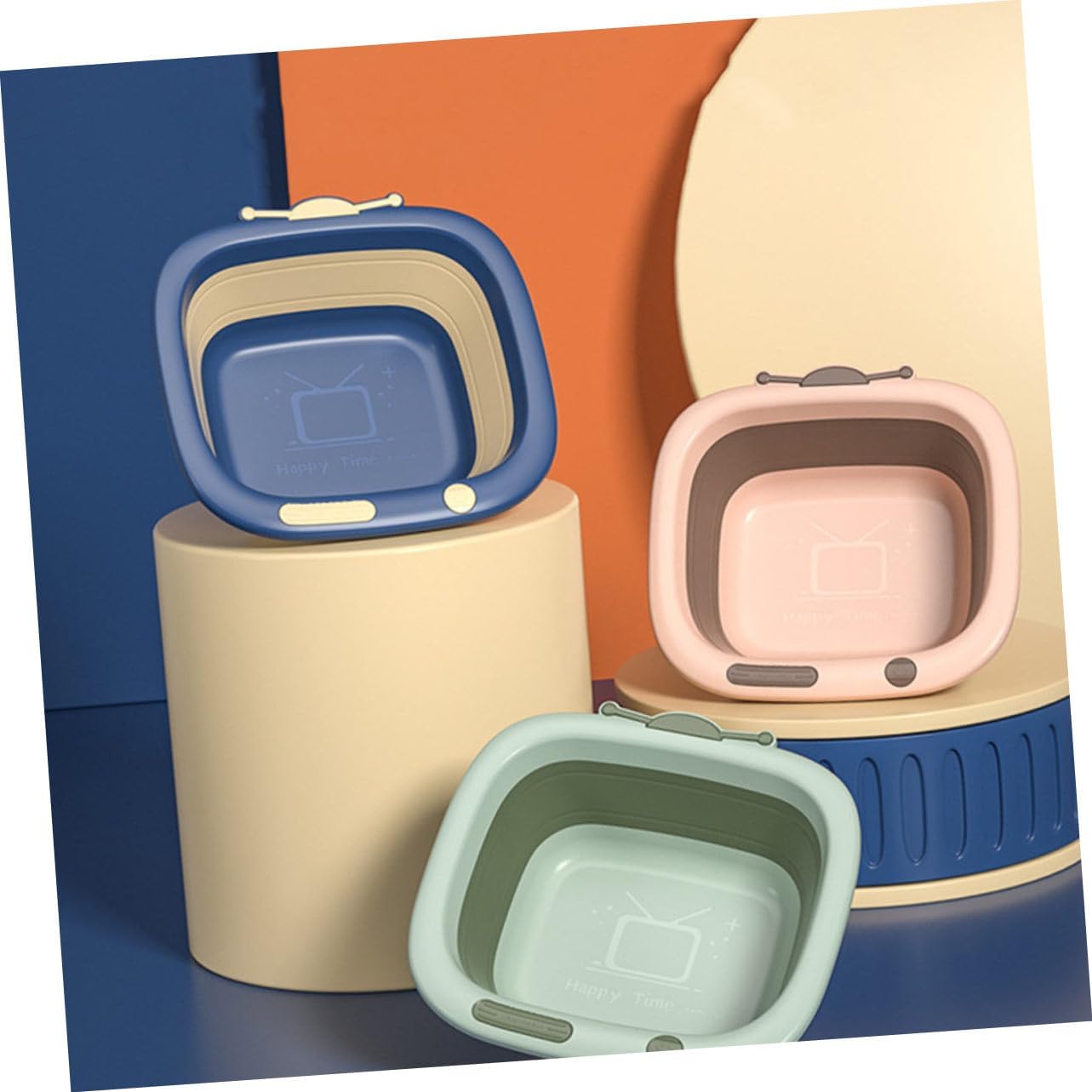 COLLBATH Folding Cartoon Basin Portable Washbasin for Newborns Eco-Friendly Material Easy to Carry for Bathing Showers Blue