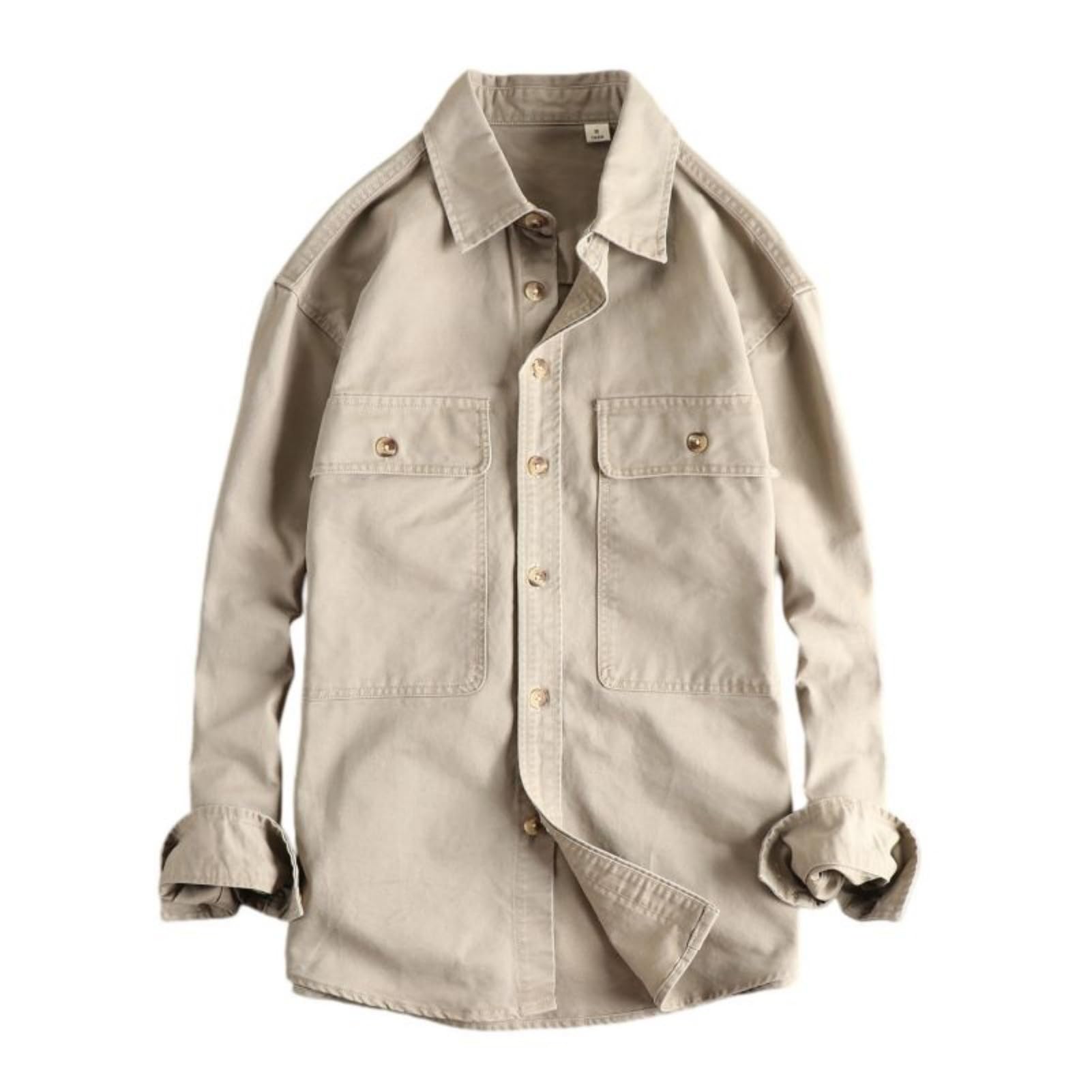 Camicia da lavoro da uomo in cotone vintage a maniche lunghe con tasca grande per l'uso quotidiano