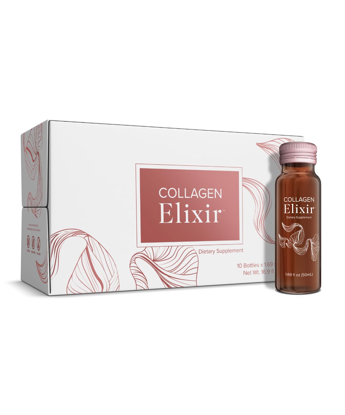 Collagen Elixir - Collagen Drink with Marine Collagen Peptides to Support a Youthful Appearance with Vitamin C, Zinc & Biotin - 1.69 fl oz - 10ct