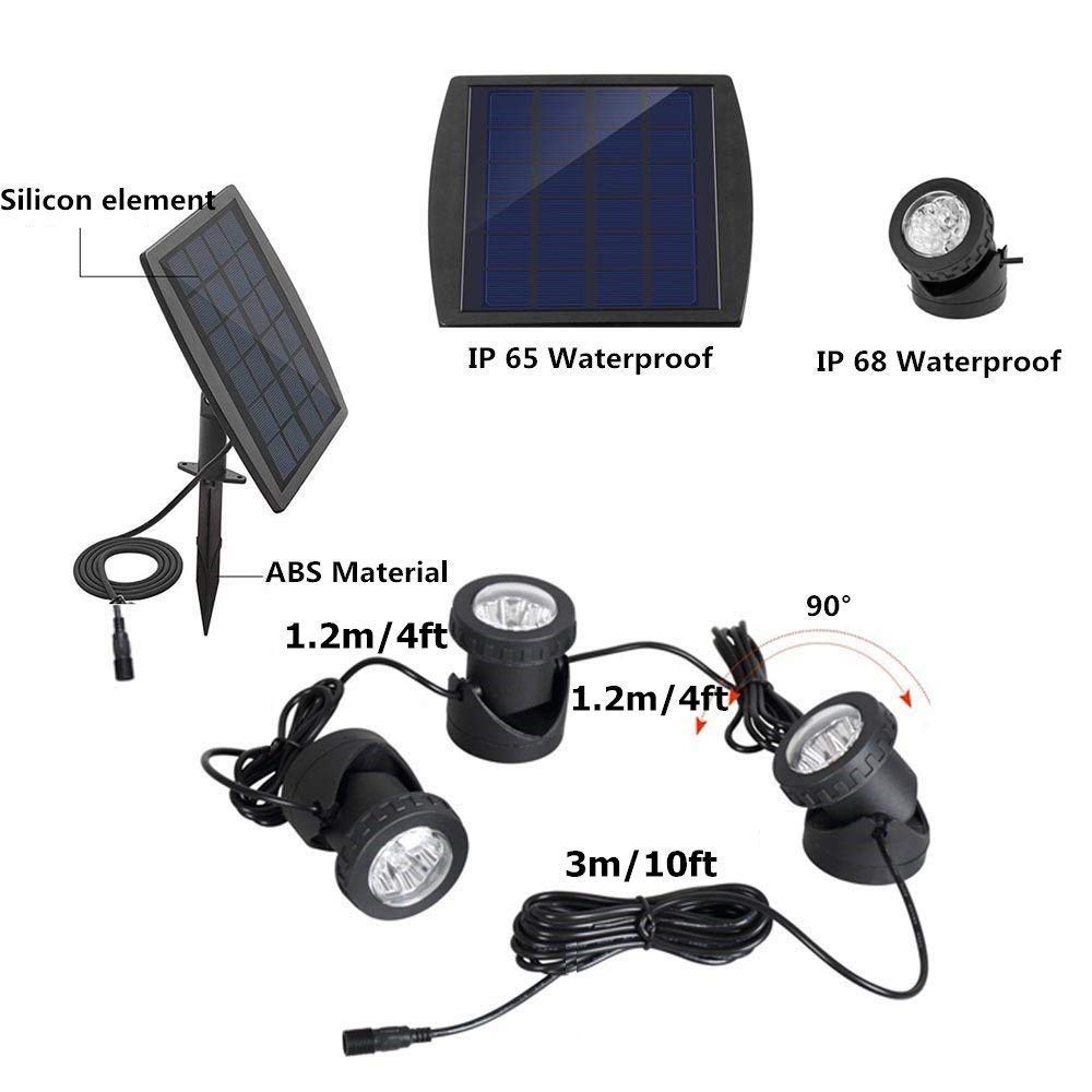 Projecteur LED Extérieur Lampe Solaire Étanche pour Bassin 18 LED de Sécurité Sous l'Eau Lampe de Nuit Submersible pour Jardin, Piscine, Allée, Fontaine (Blanc Chaud)