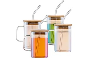 Clear Glass Cups with Lids and Straws - 20oz Square Beer Can Glass Set