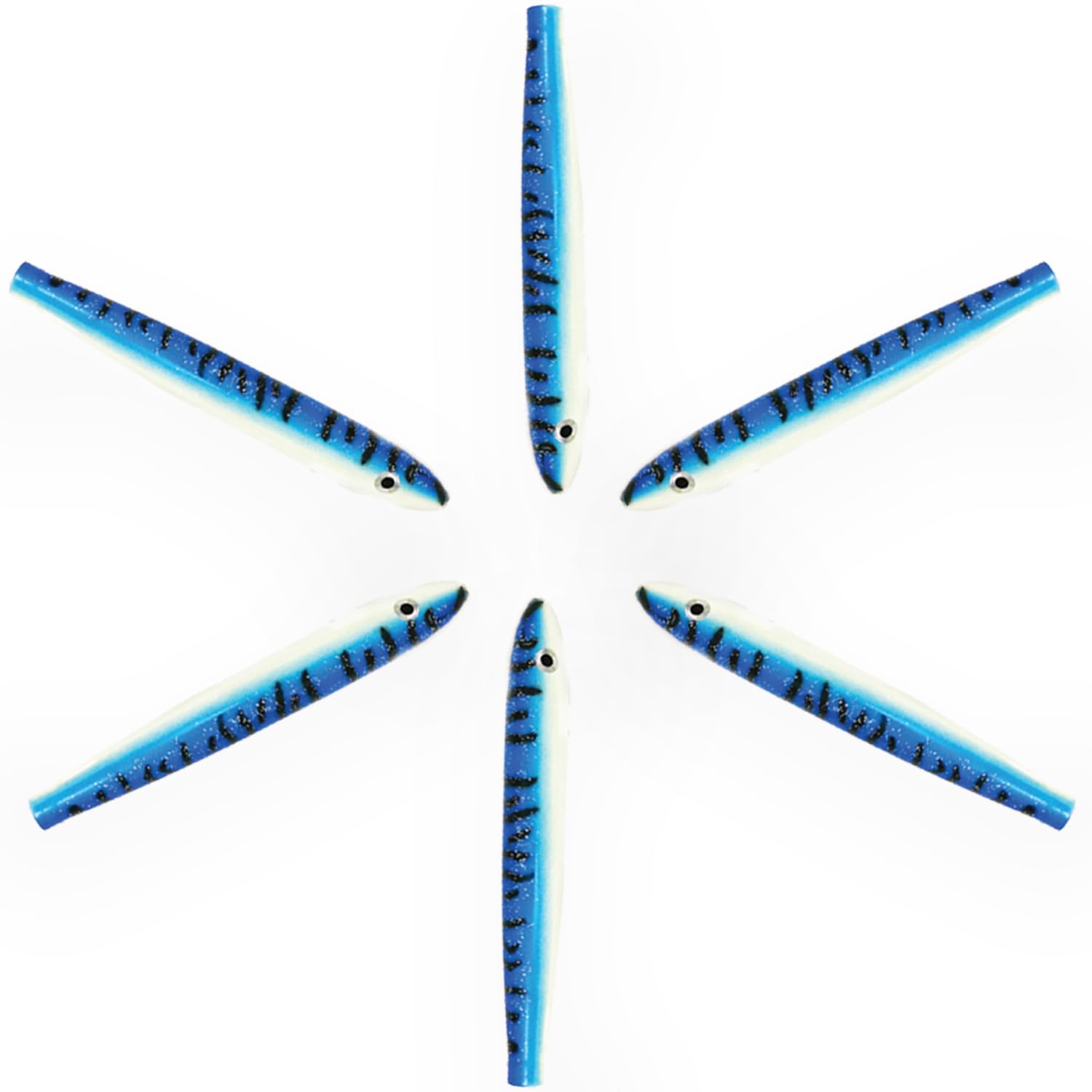 6" Cedar Plug Lures, 6 Pcs Blue/White Unrigged, for Offshore Trolling, Includes Saltwater Lure Bag, Ideal for Tuna Fishing