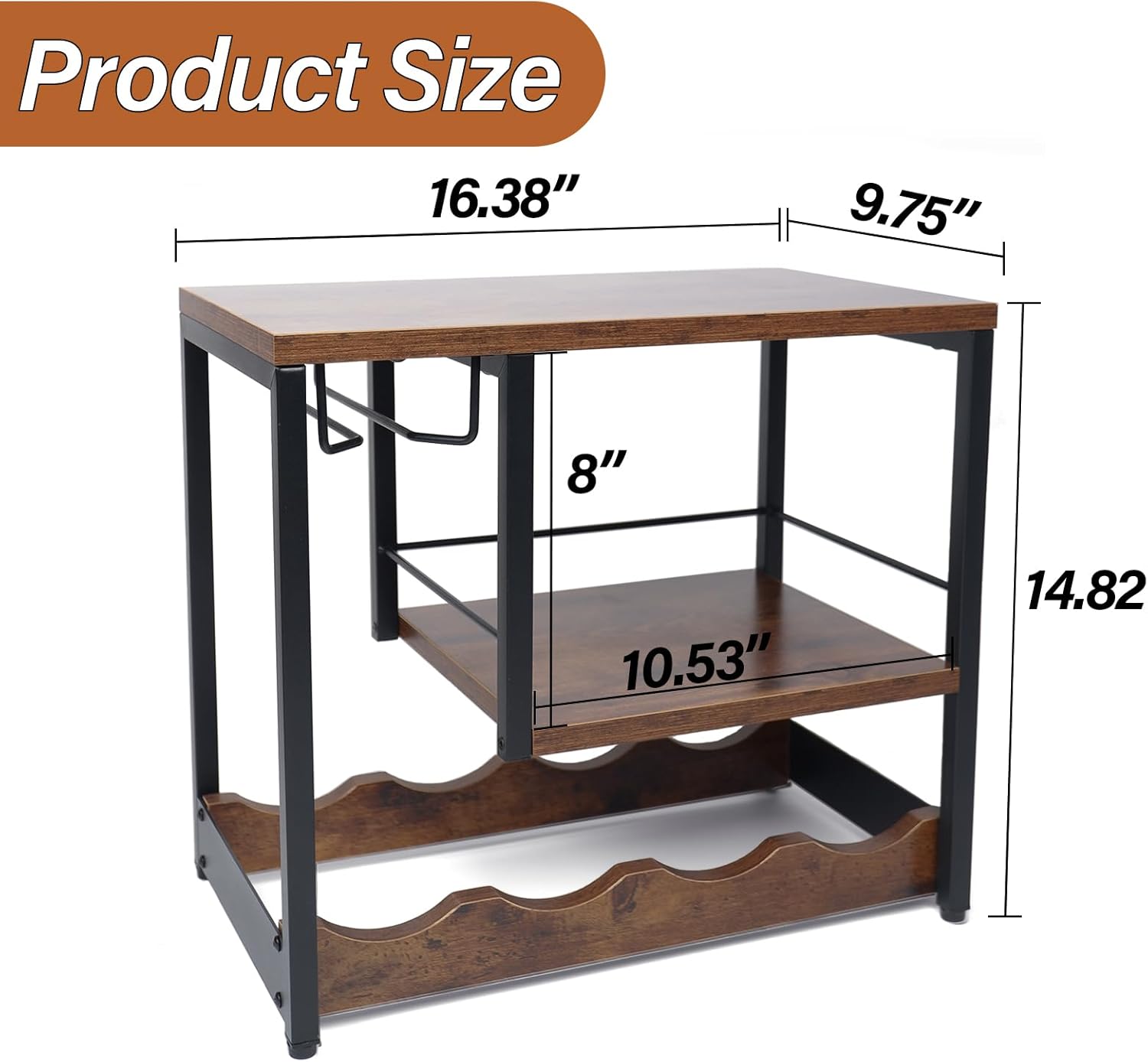 Freestanding Countertop Wine Rack, 4 Bottles & 3 Glass Slots Wine Storage, Wooden & Metal Wine Cabinet Shelf, Space-Saving Liquor Holder for Home Bar, Kitchen & Pantry