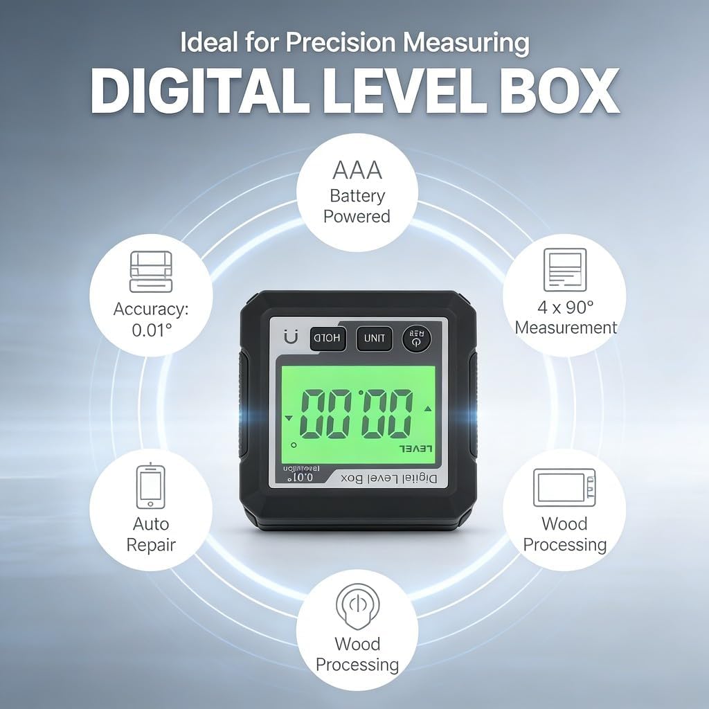 Digital Level Box Magnetic Protractor Angle, Portable Inclinometer Orange White - Easy Mode Switch, Multi Use for Woodworking Construction (Black and White)