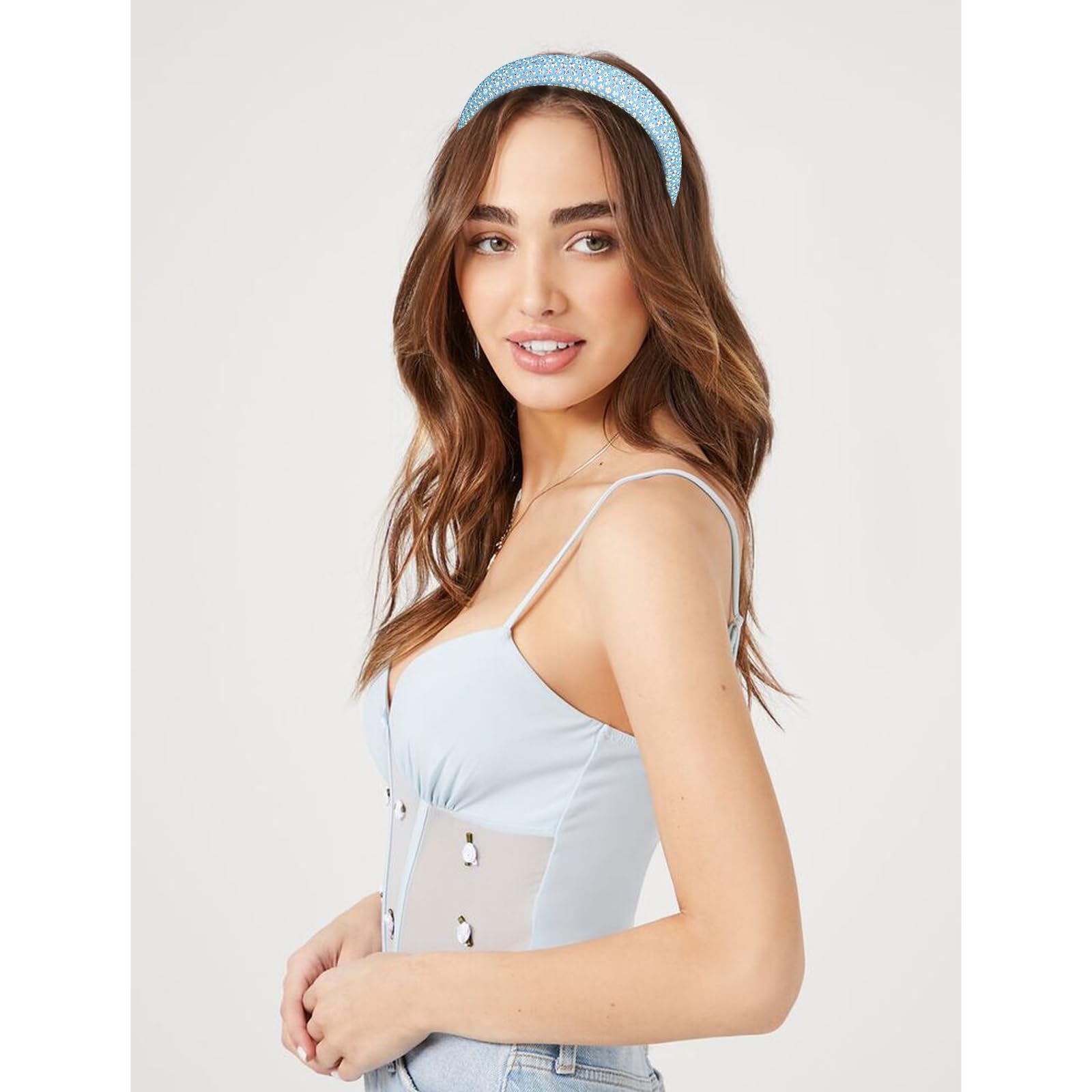 CAVETEE Fascia per capelli da donna, con strass, luccicante, per donne e ragazze, larga, antiscivolo, blu, accessorio per capelli per donne e ragazze