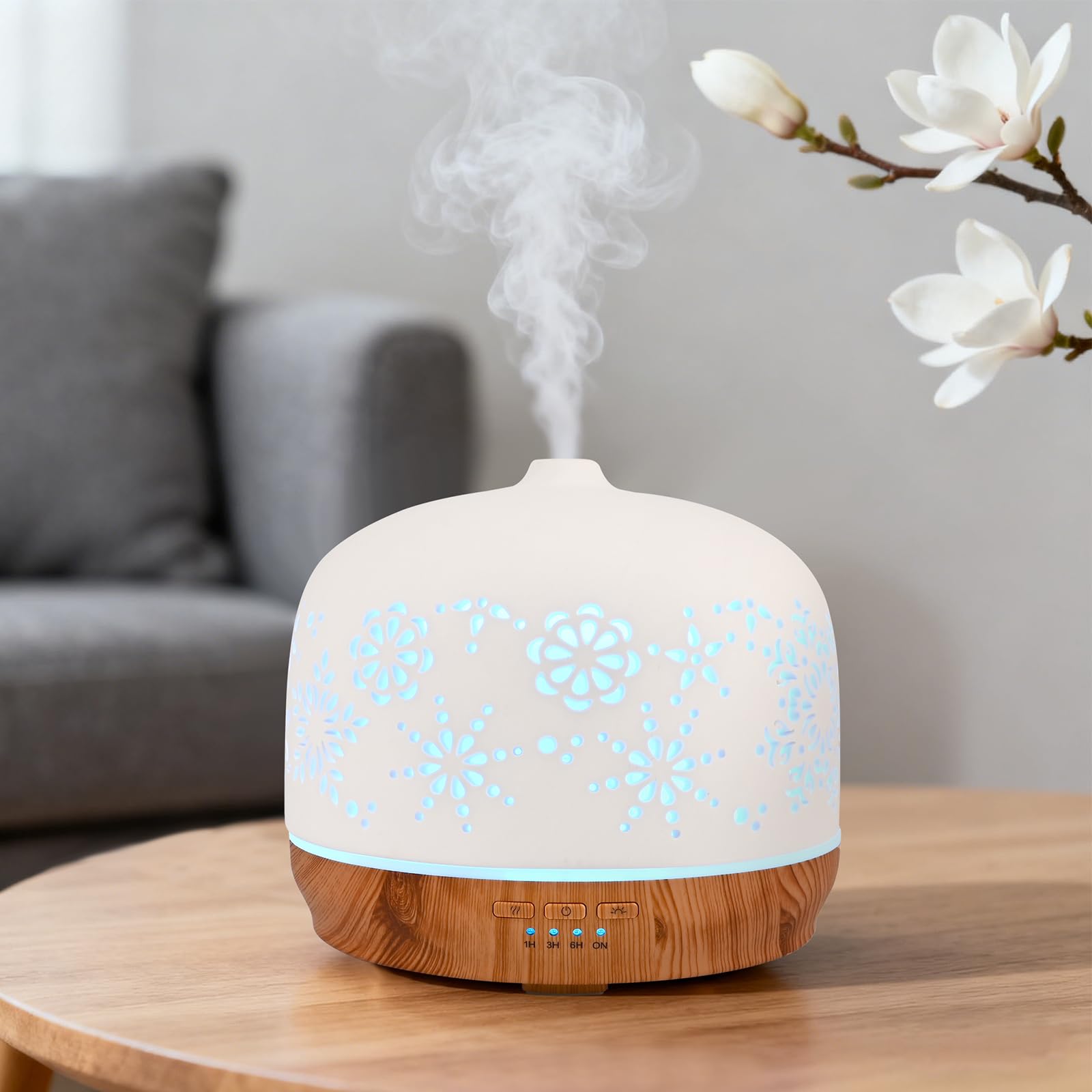 Aroma Diffuser, GuKKK 500ML Weiß Diffusor für Ätherische Öle, Ultraschall Aromatherapie Diffuser, Aromatherapie Düfte Luftbefeuchter, 7 Farben LED, Timer-Einstellung, für Schlafzimmer, Yoga, Büro