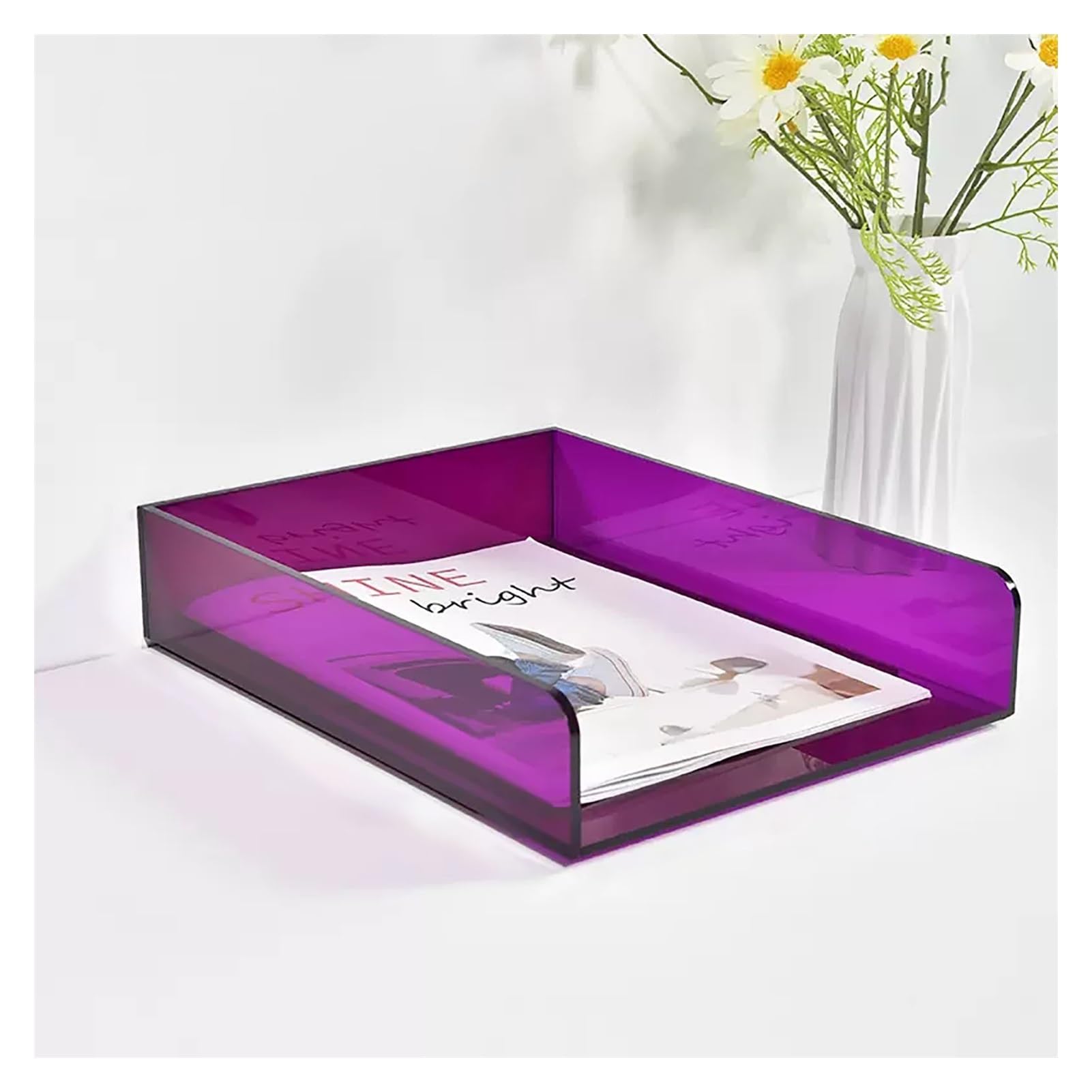 EHEIN Magazine File Holder,Acrylic Paper Organizer，Stackable Acrylic Paper Trays, Paper Organizer for Desk Vertical (Color : Purple, Size : 31.5x24x6.5cm)