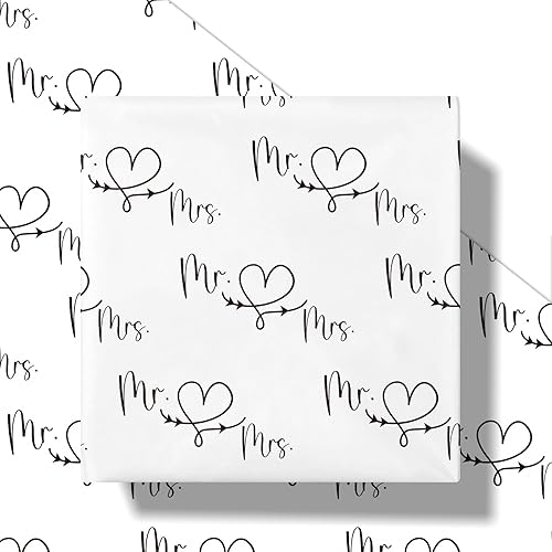 Miniatura 2 de RUSPEPA Rollo de papel de regalo de boda, mini rollo, diseño de Mr. & Mrs. en blanco y negro con patrón de corazón y flecha, envoltura de regalo
