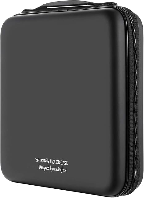 KUOCDSIK CD Case, 192 Capacity Hard EVA Protective Blu-ray CD Wallet Double Zipper Hand Strap Portable Disc Organizer DVD Case for Car Travel (192 Capacity, Black192)