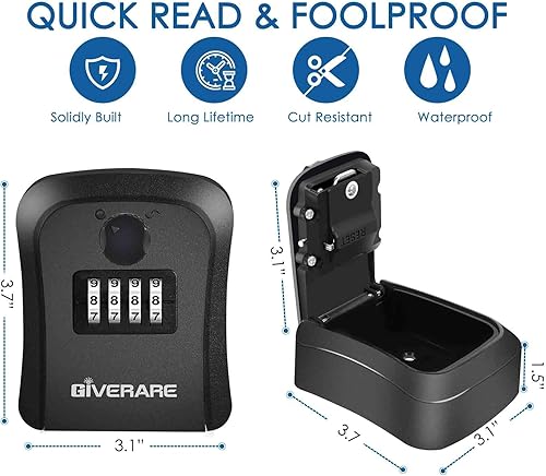 Miniatura 2 de GIVERARE Caja de seguridad, caja de seguridad con combinación de 4 dígitos, impermeable para exteriores, para almacenamiento de llaves de casa,
