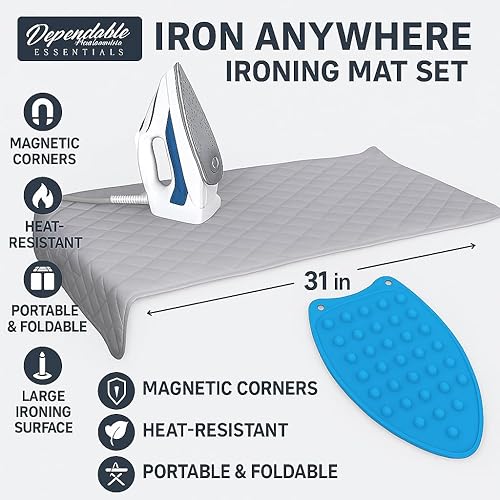Miniatura 9 de Dependable Industries Inc. Essentials Almohadilla para tabla de planchar para usar en cualquier lugar, esquinas magnéticas acolchadas, plancha en