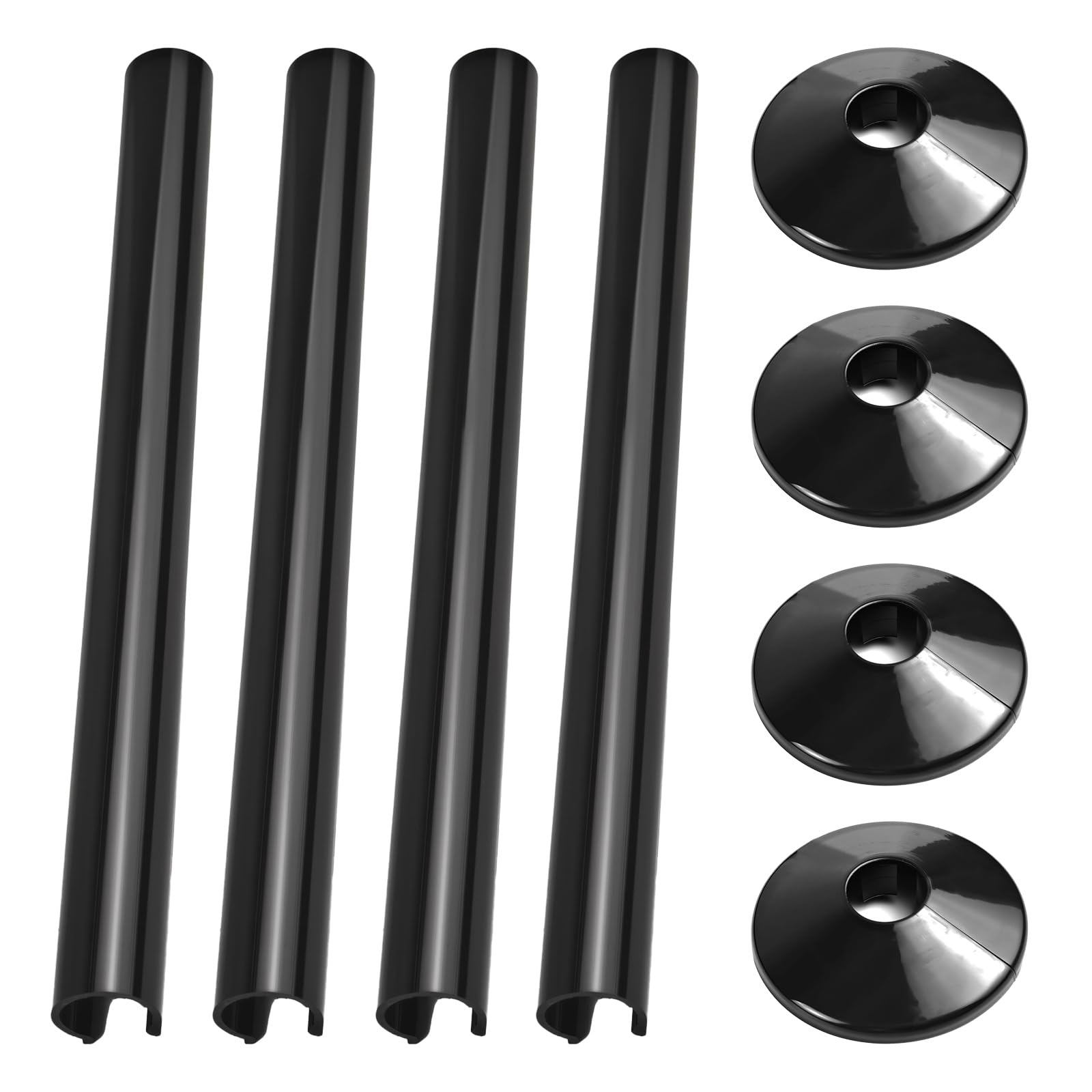 4 Pcs Radiator Pipe Collars Plastic and 4 Pcs Radiator Pipe Covers Set, Radiators Pipes Sleeves, Radiators Pipes Caps Black, 15mm x 200mm, for Professional Home Finishing