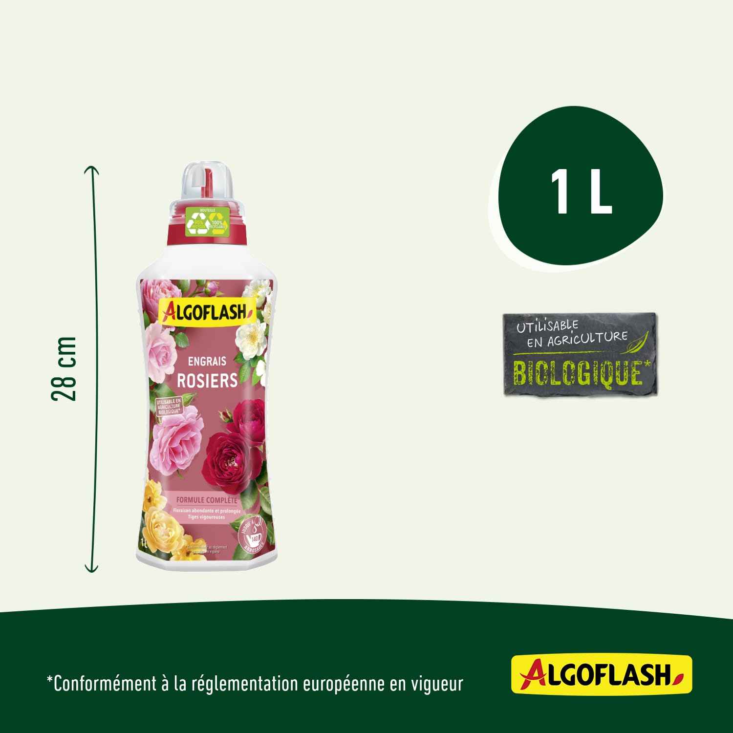 Algoflash Engrais Liquide Rosiers, Utilisable en Agriculture Biologique - 1 L, Marron