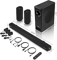 Vista 9 de Barra de sonido de 5.1 canales con audio Dolby, barras de sonido para TV, subwoofer inalámbrico y altavoz trasero, Dolby Digital Plus, Bluetooth