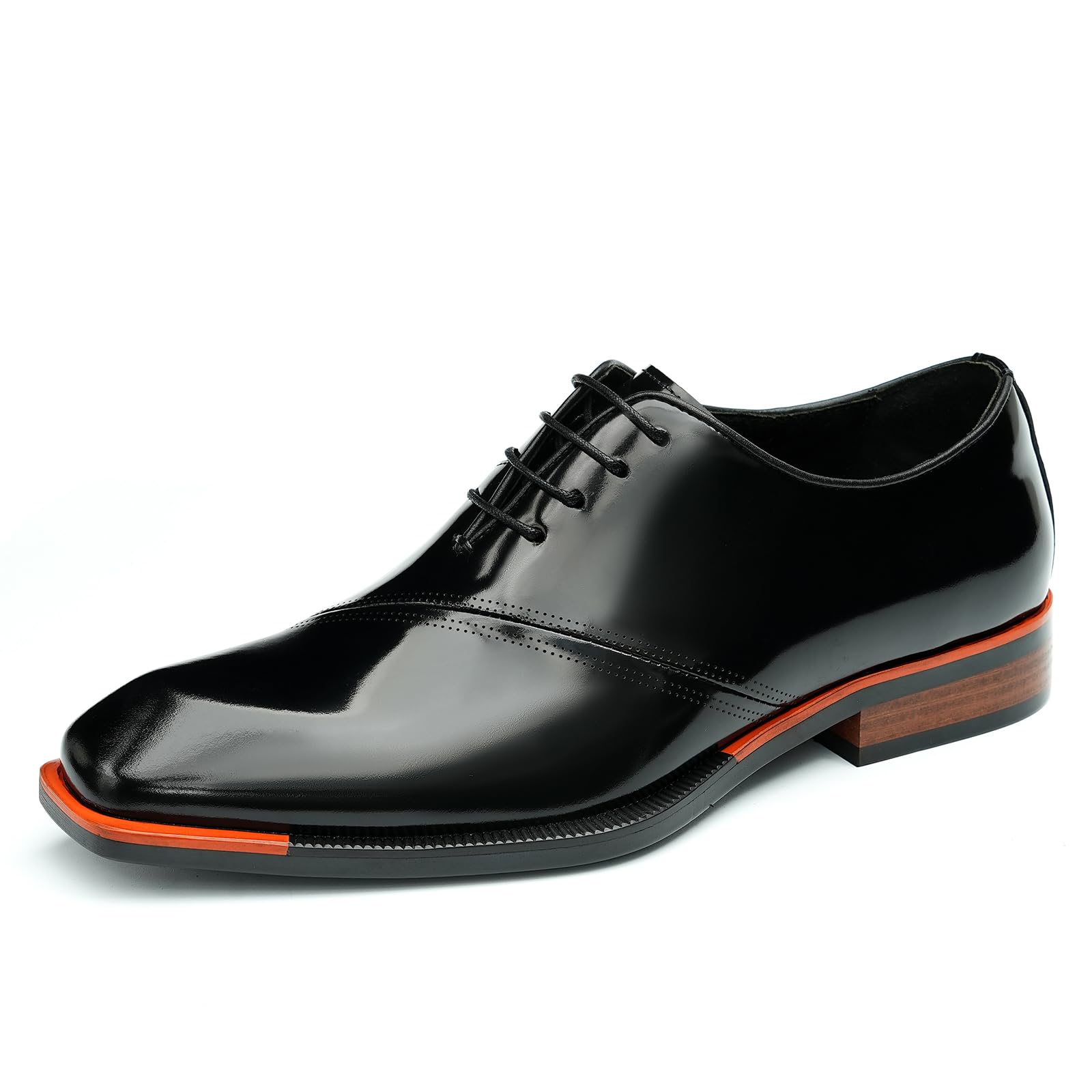 Genérico Oxfords Formales en Cuero Charol para Hombre Zapatos de Vestir Pulidos Puntera Cuadrada Zapatos Bajos con Cordones