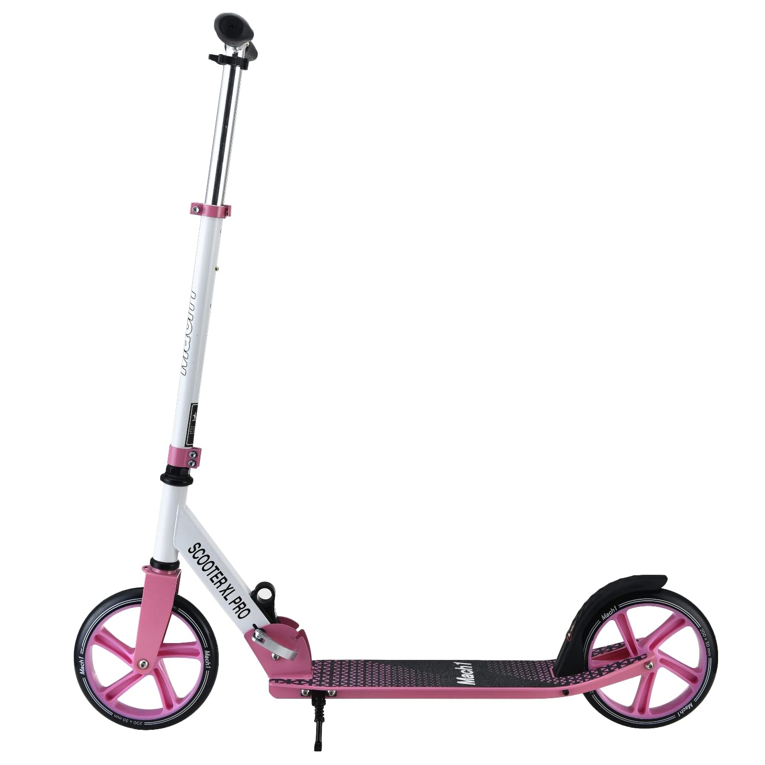 Mach1 Kick - Patinete de aluminio para ciudad, ruedas grandes de 200 mm, ruedas grandes para adultos y niños, plegable, color blanco y rosa