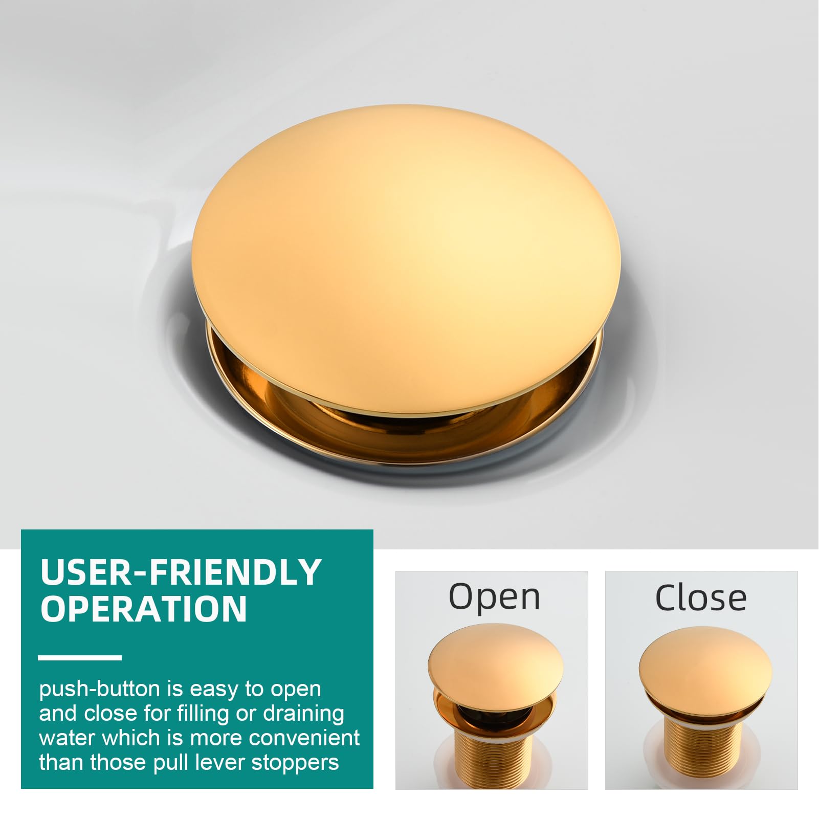 Ciencia Bonde de lavabo Pop Up sans trop-plein, en laiton, bonde pop-up pour lavabo, or