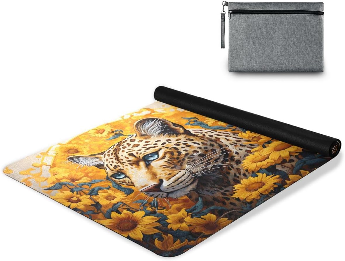 ALAZA Leopard Sunflowers Yoga Mat Non Slip Fitness Exercise Mat, Workout Mat for Yoga, Pilates and Floor Exercises