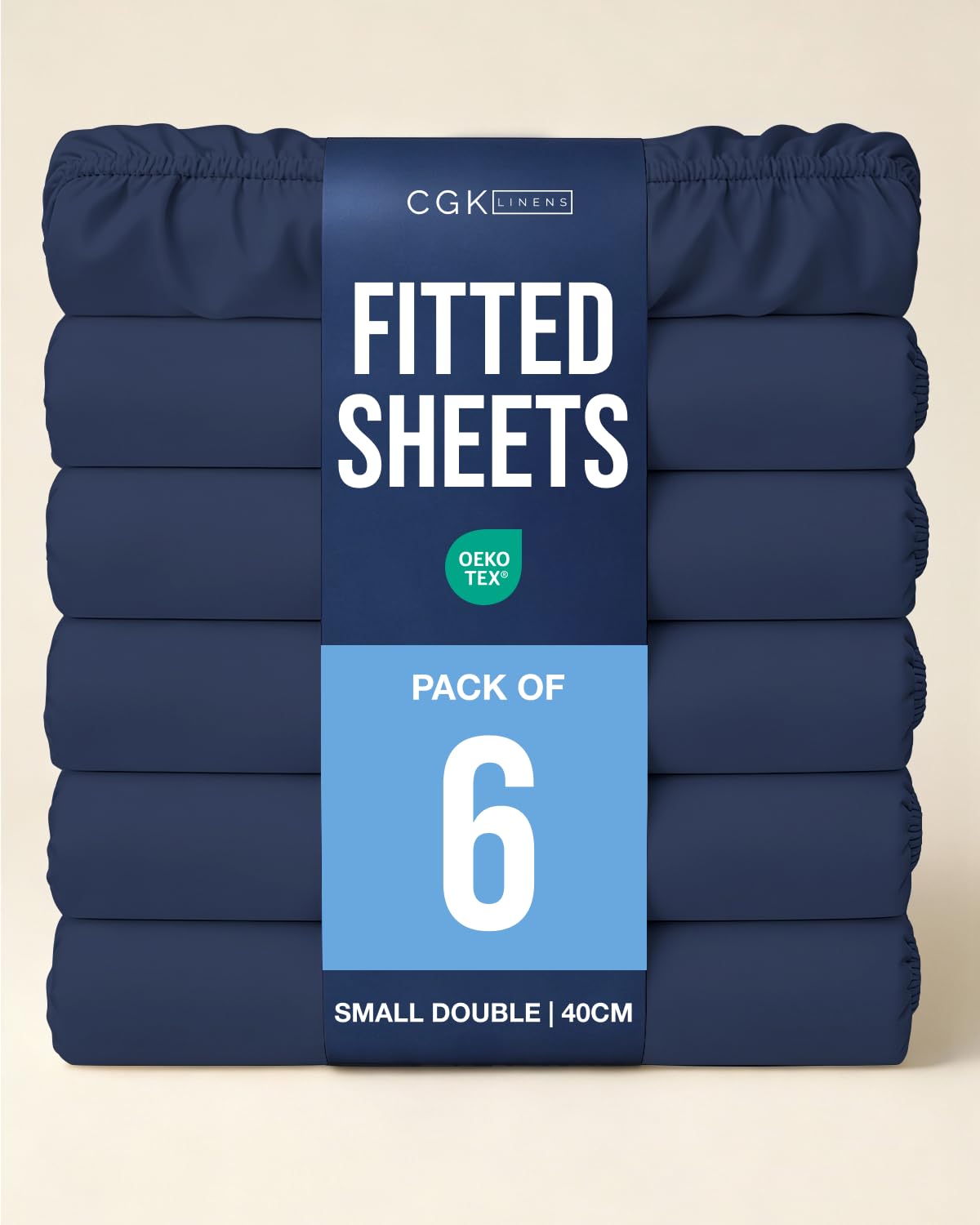 6 Pack Small Double Navy Blue Fitted Sheets 120x190cm - 40cm (16") Deep Pocket - Brushed Microfibre - Soft, Wrinkle & Fade Resistant Bed Sheets - Breathable, Hypoallergenic & OEKO-TEX Certified