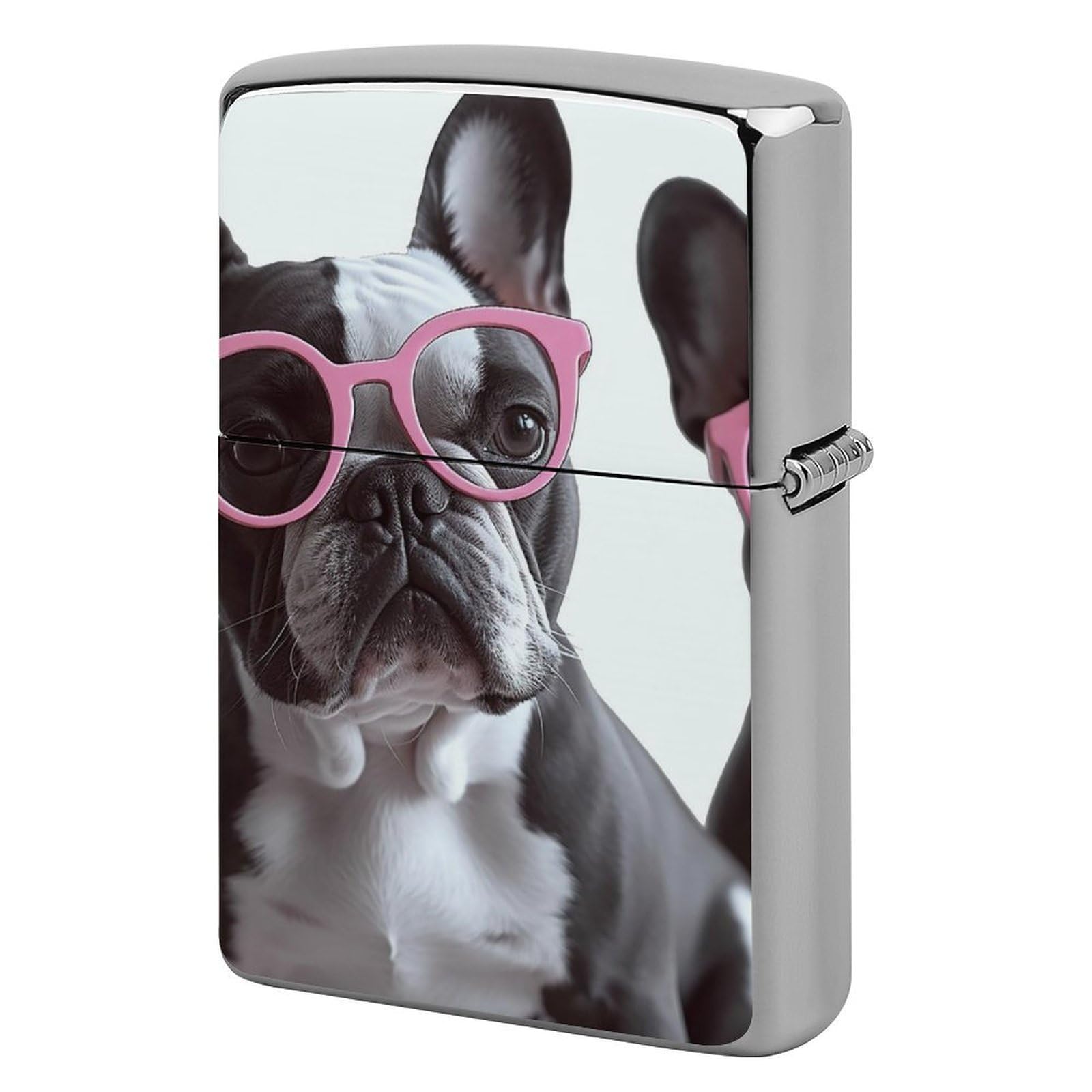 French Bulldog Glasses Lighter Case Cover Vintage Metal Lighter Sleeve Reusable Lighter Protective Cover Decorative Lighter Holder Birthday Gifts for Men Women