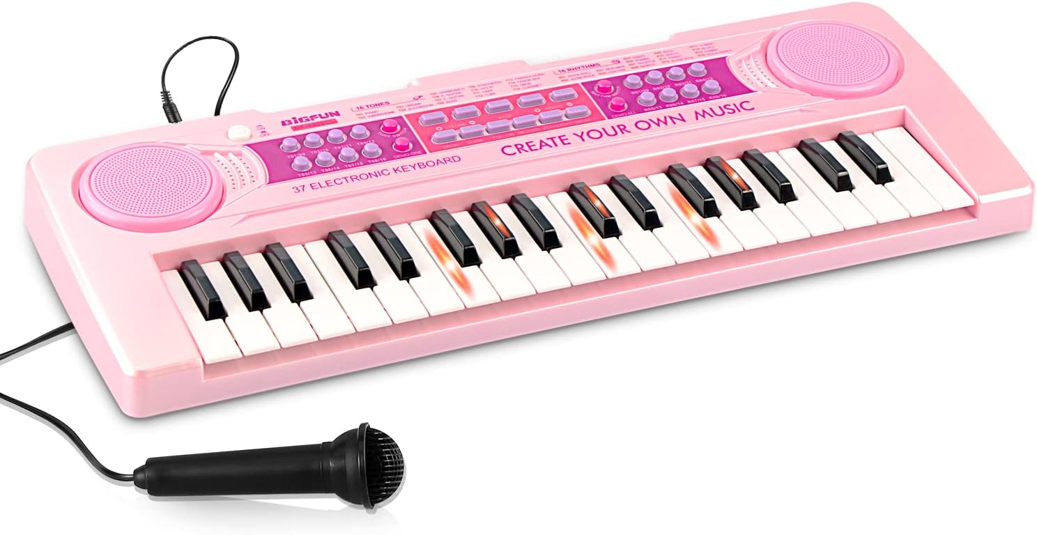 SAOCOOL Kids Piano Keyboard, 37 Keys Electronic Music Keyboard Piano Toys for 3 4 5 6 7 8 9 Years Old Boys and Girls (Pink)
