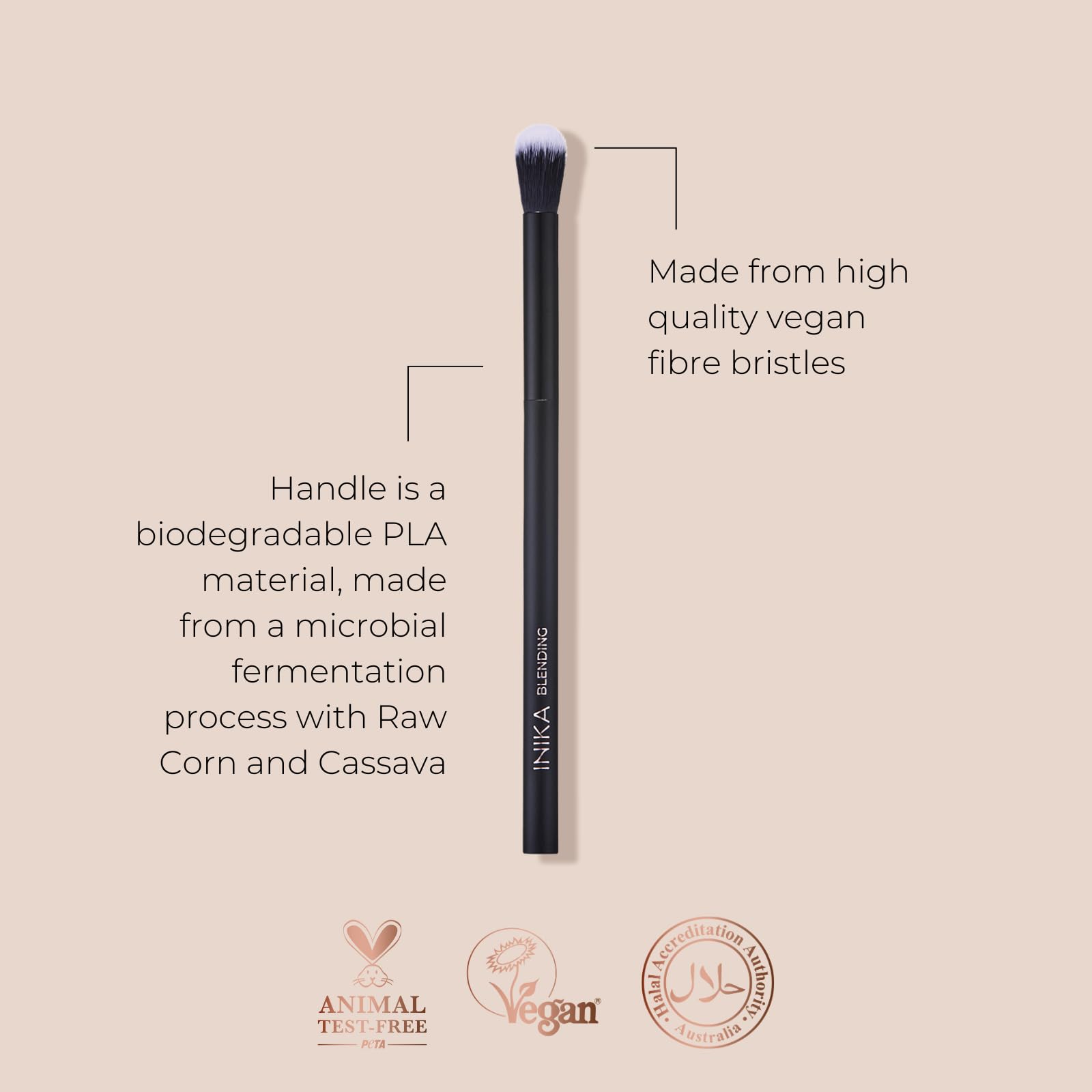 INIKA Blending Brush | Vegan Brush for Powders, Liquids and Pencil Smudging for Soft Multidimentional Eye Look. Sustainable Bristles and Handle