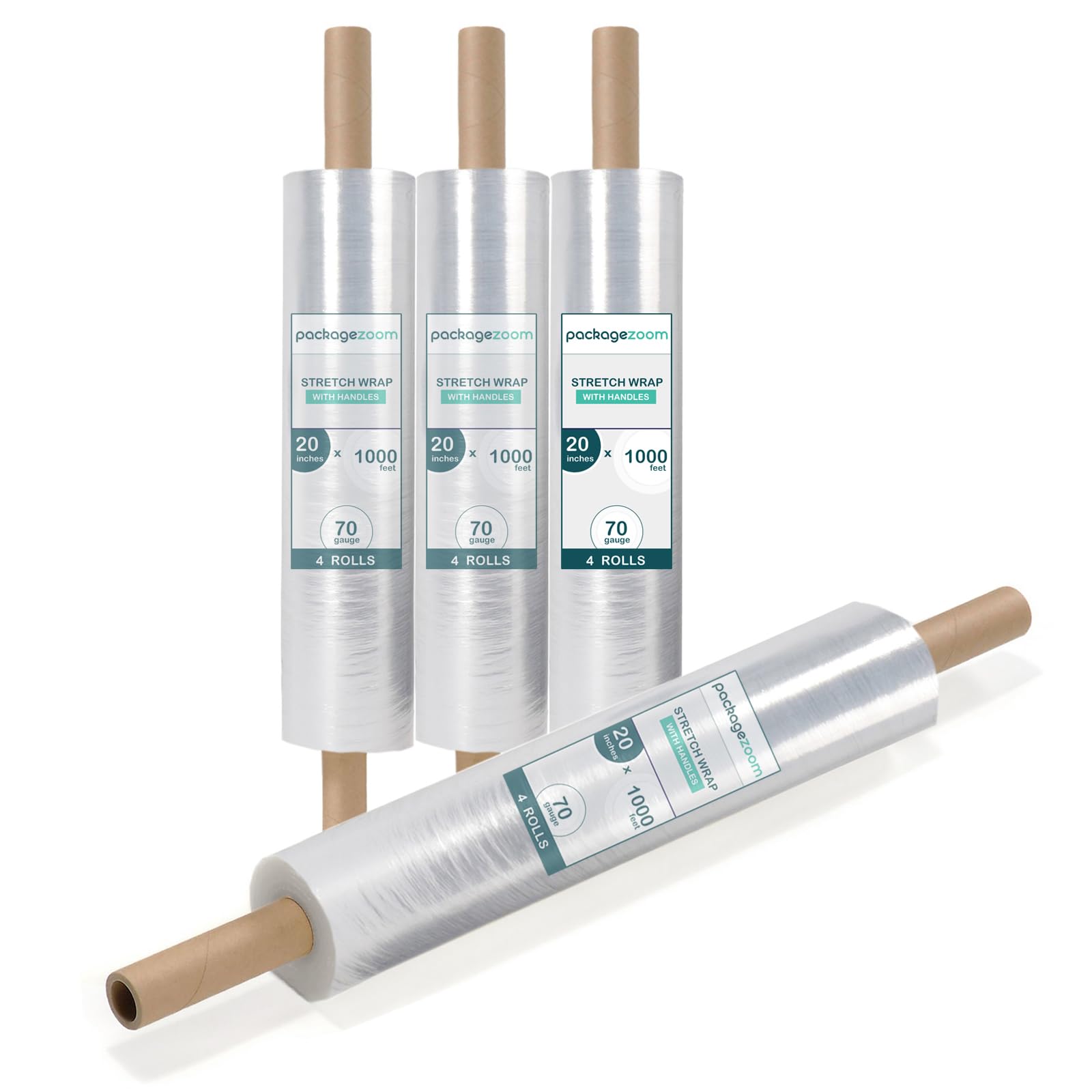 PackageZoom 20 inch x 1000 Feet Stretch Wrap with Handle, Clear Stretch Film, 4 Rolls