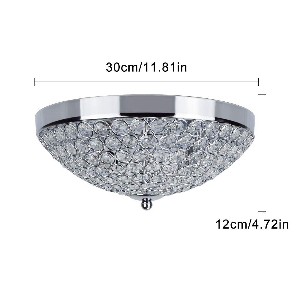 Depuley Plafonnier en cristal de luxe, 2 lumières chromées encastrées, en forme de cuvette, lustre moderne et élégant en cristal pour salon, chambre, couloir (ampoules E14 non incluses)