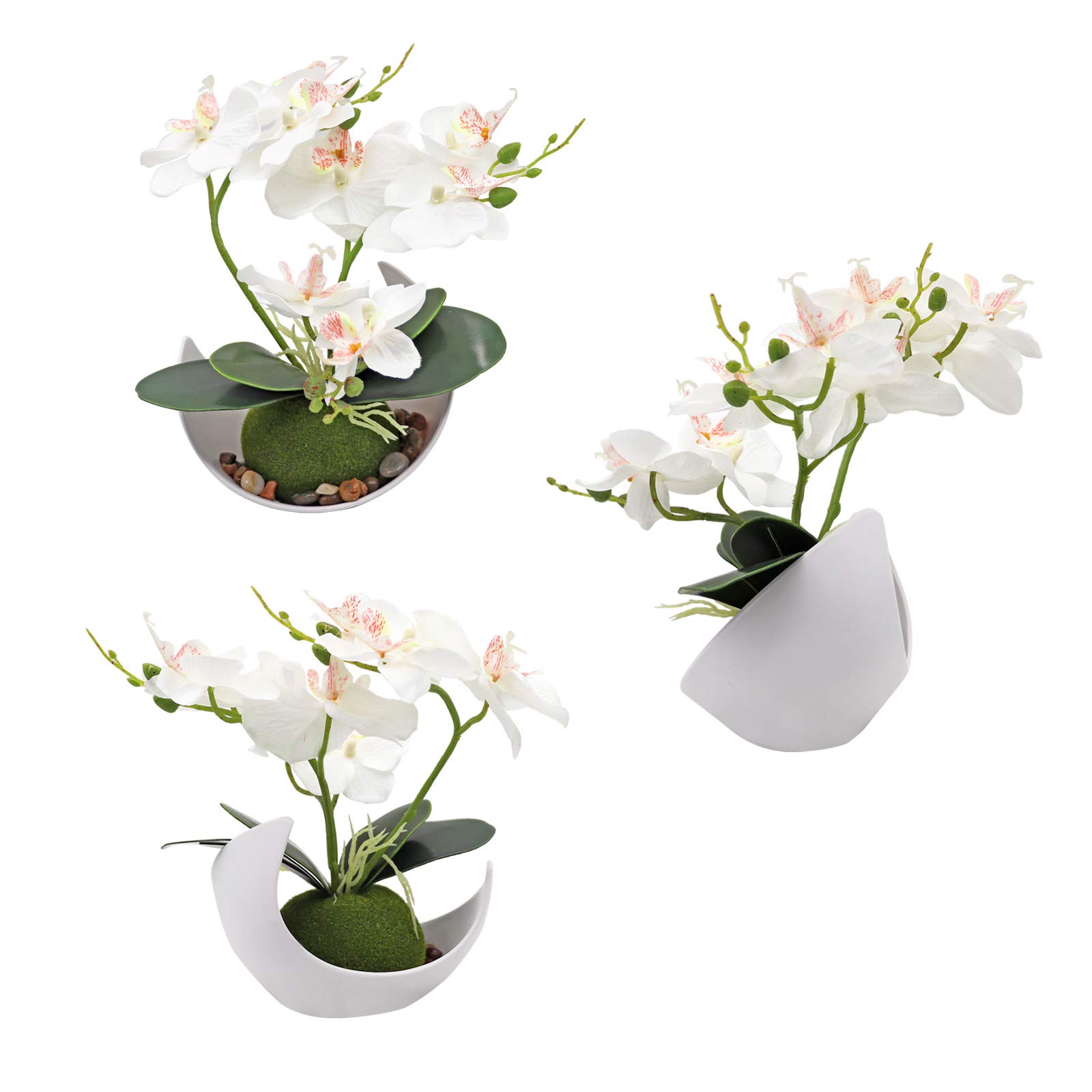 Flor de orquídea artificial, arreglo floral de Phalaenopsis blanco con jarrón, planta en maceta Bonsái para boda, fiesta, oficina, mesa, centro de mesa, baño, decoración del hogar 4