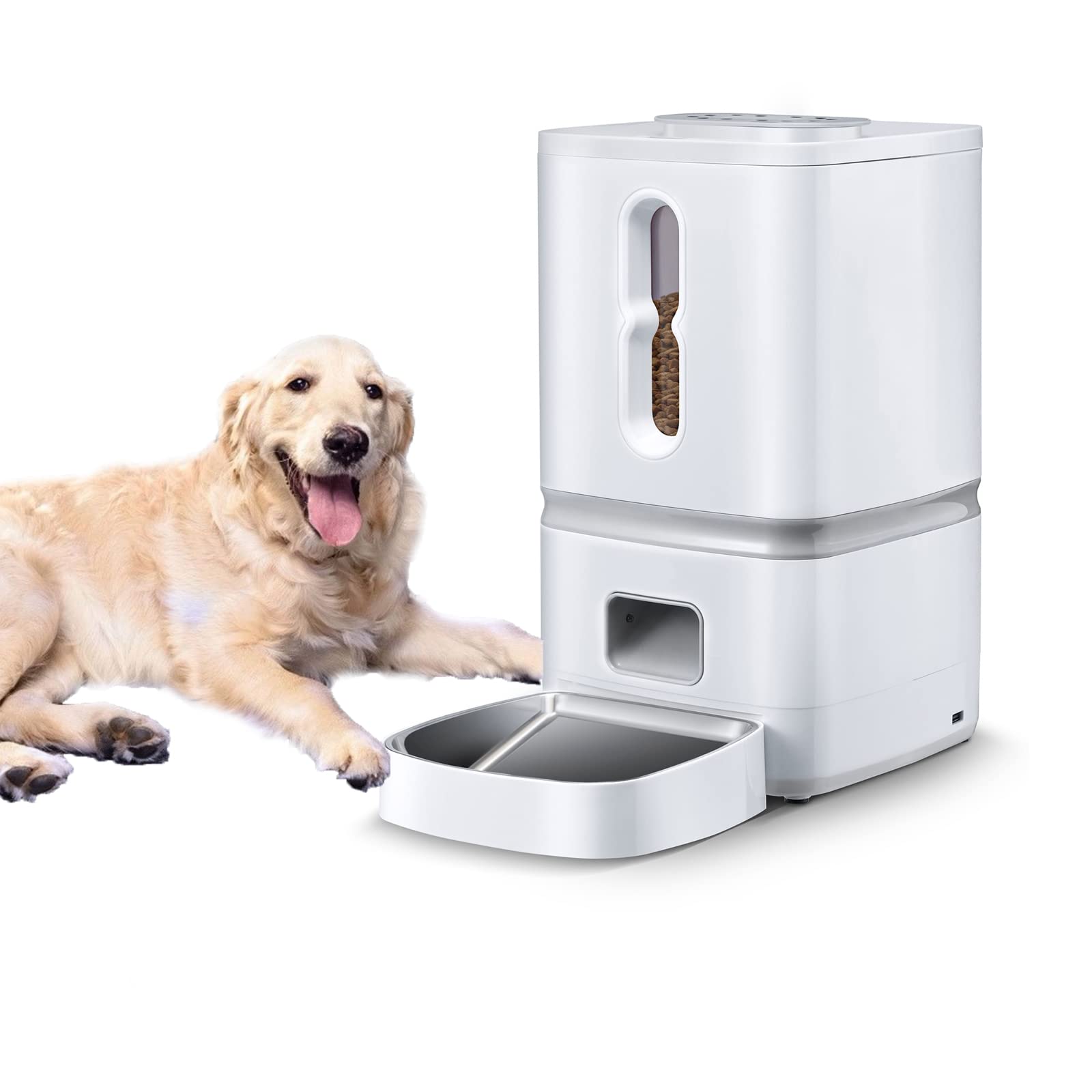 FBJAMZ Automatic Pet Feeder Dogs Cats, Timed Food Dispenser with Voice Recording, Smart Auto Dry Food Dispenser for Cats and Dogs