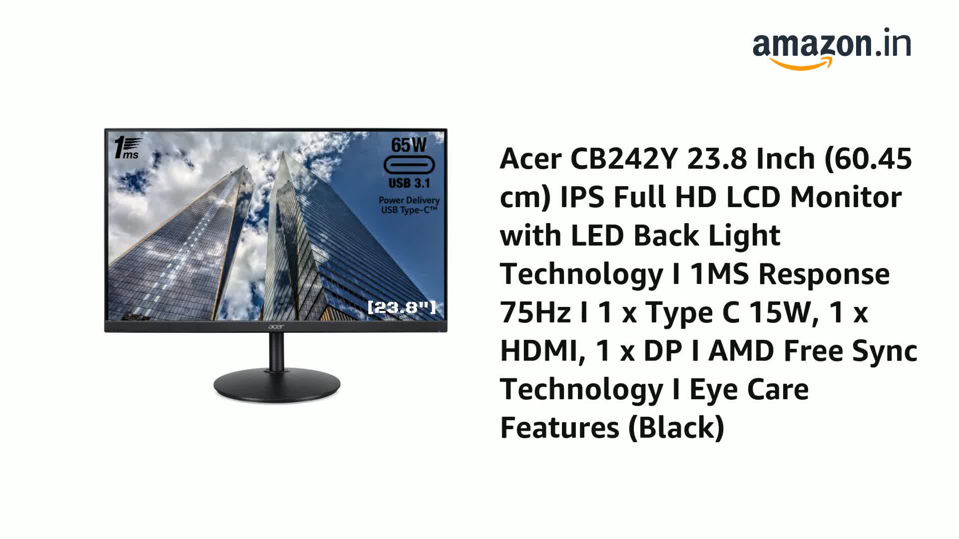 acer CB242Y モニター Amazon.co.jp: Acer CB242Y BMIRX 23.8ワイドAG、1920 X 1080、2