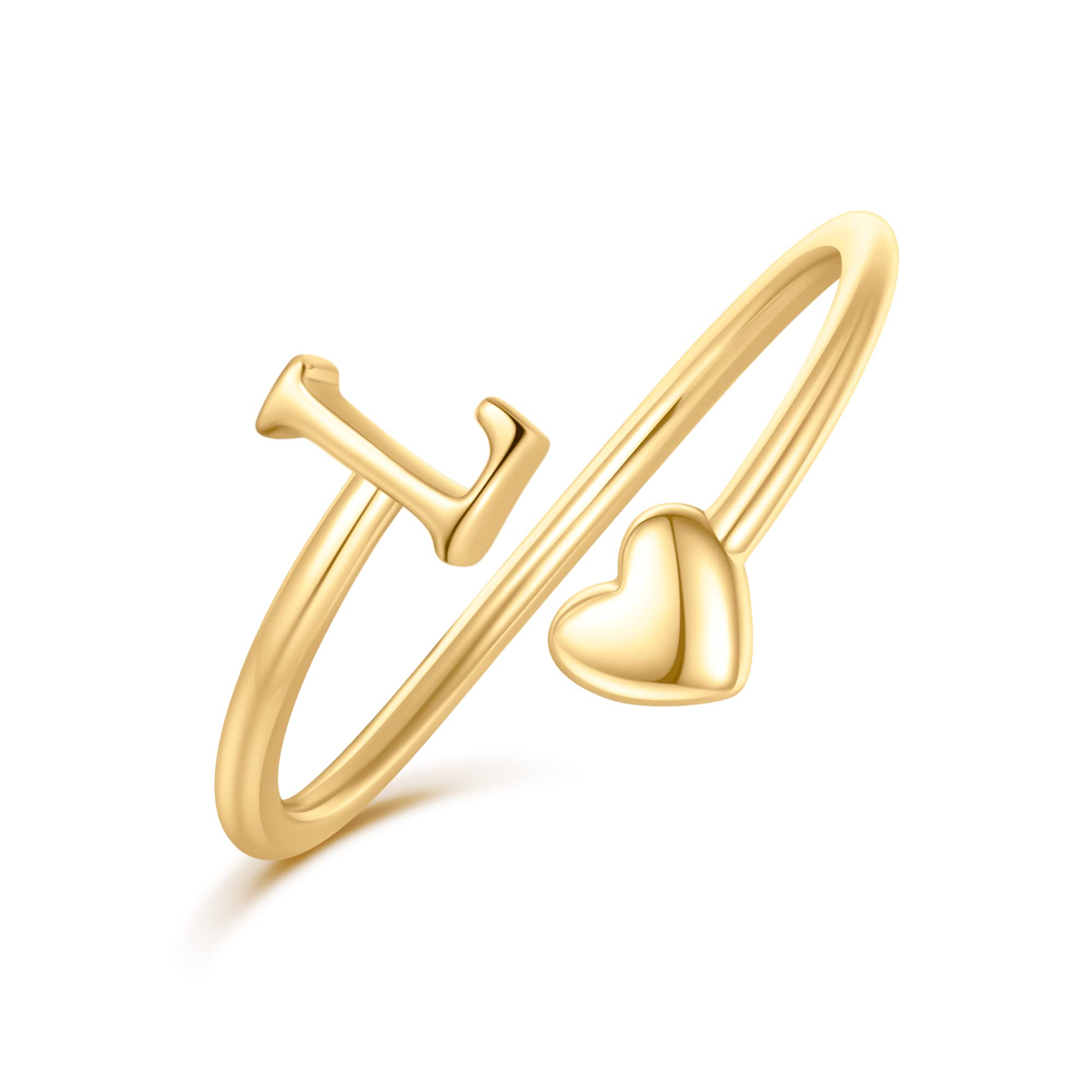 Ailetop Initial Heart Rings for Women Girls - 14K Yellow/White/Rose Gold Plated Adjustable Rings for Women Non Tarnish Teen Girls Gifts Trendy Stuff Jewelry Birthday Gifts