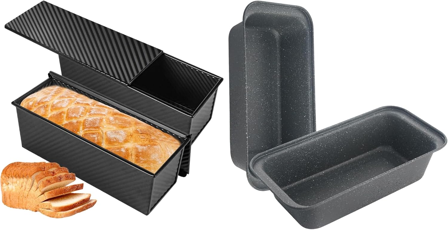 2-Pack Black 13inch Pullman Loaf Pan with Lid|2-Pack Marbled Grey Loaf Pan