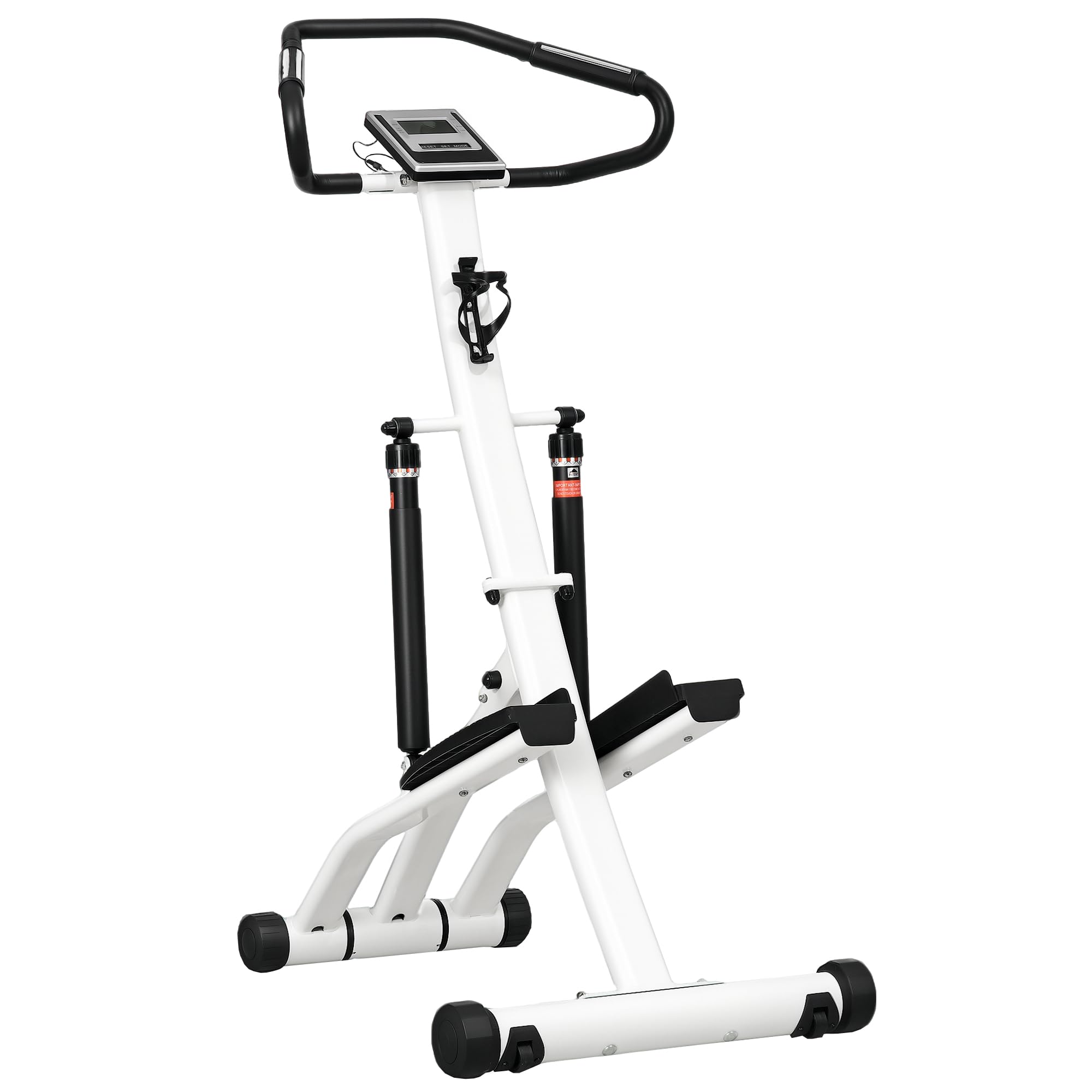 SPORTNOW Stepper avec Guidon, Stepper de Fitness Pliable 12 Niveaux de résistance réglables séparément, écran LCD, Porte-Bouteille, 2 Roues, Marche d'escalier pédales antidérapantes, Blanc et Noir