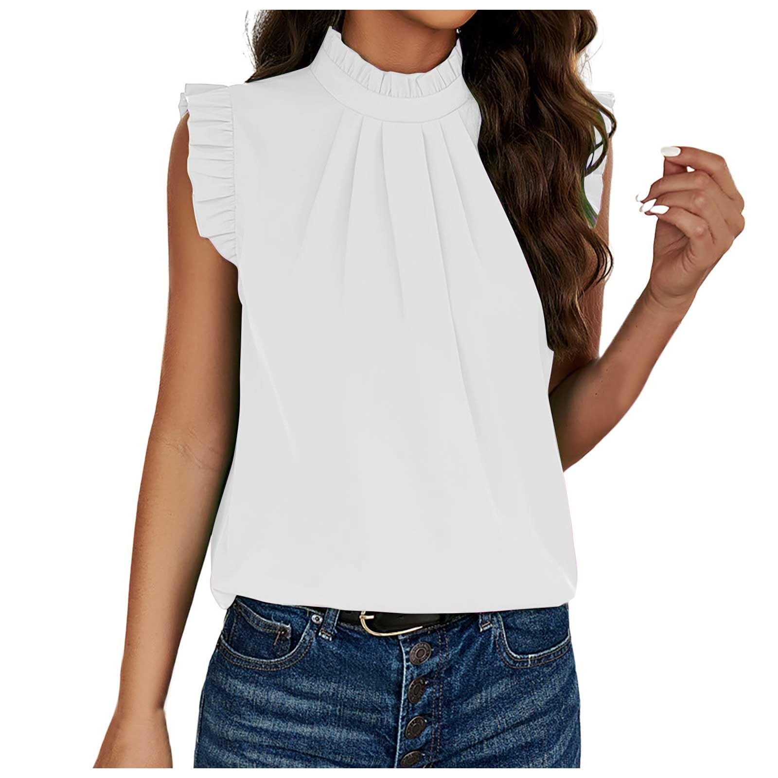 Women Fashion Solid Casual Loose Comfort Round Neck Sleeveless Shirt Top Long Sleeve Shirts for Women Fall