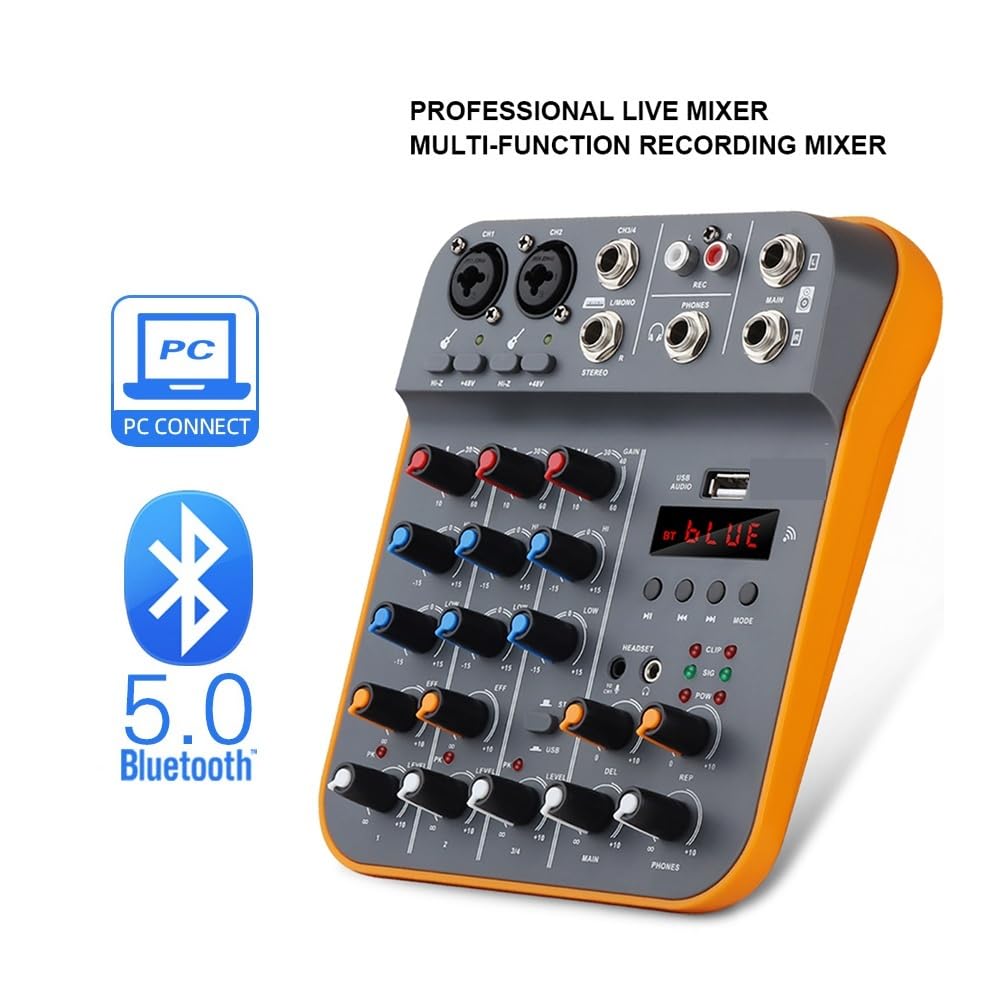 Controller DJ, Console di mixaggio con interfaccia a 4 canali Scheda audio USB Connettività Bluetooth 48V 5.0