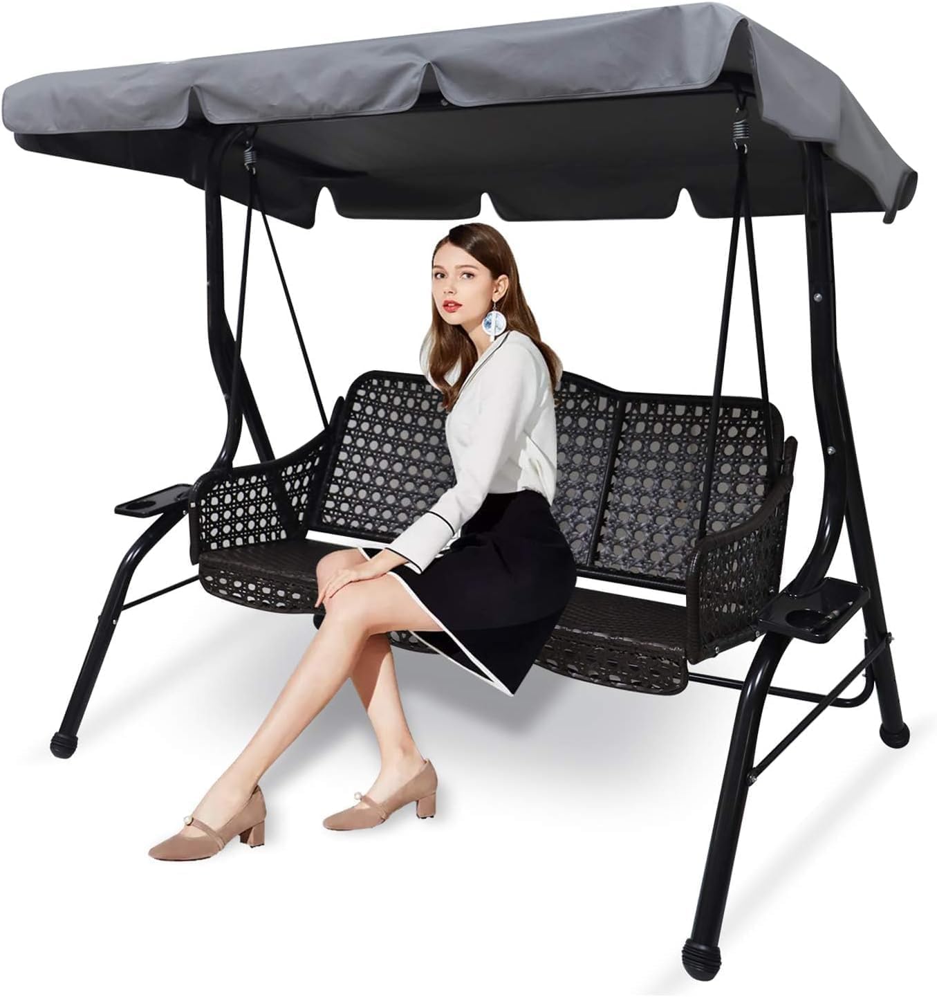 Housse de rechange pour balancelle de jardin 3 places, imperméable, coupe-vent, anti-UV, résistante aux déchirures (gris, L : 195 cm x 125 cm x 15 cm)
