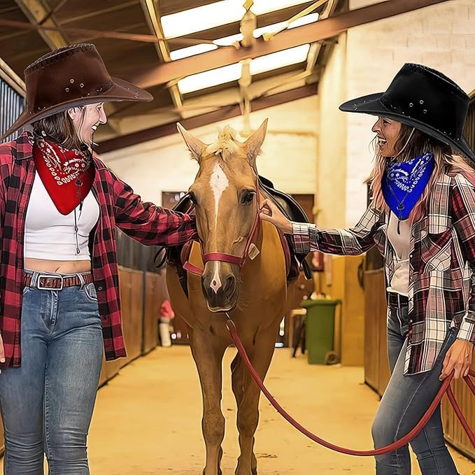 12 Stück Cowboyhut Faschingshut mit Bandana, Cowboy Karneval,Westernstyle Karnevalskostüm Faschingskostüm Herren Damen Western Party für Damen Herren