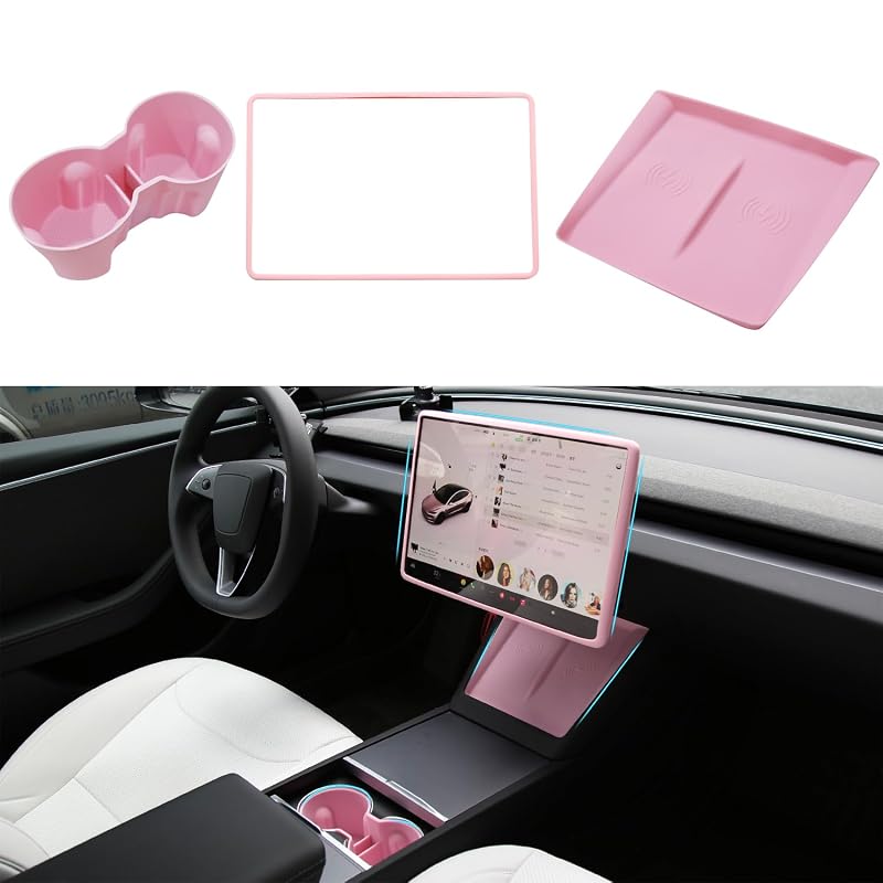 Kit de acessórios internos para Tesla New Model Y Juniper e Model 3, silicone rosa, 3 peças TOPABYTE