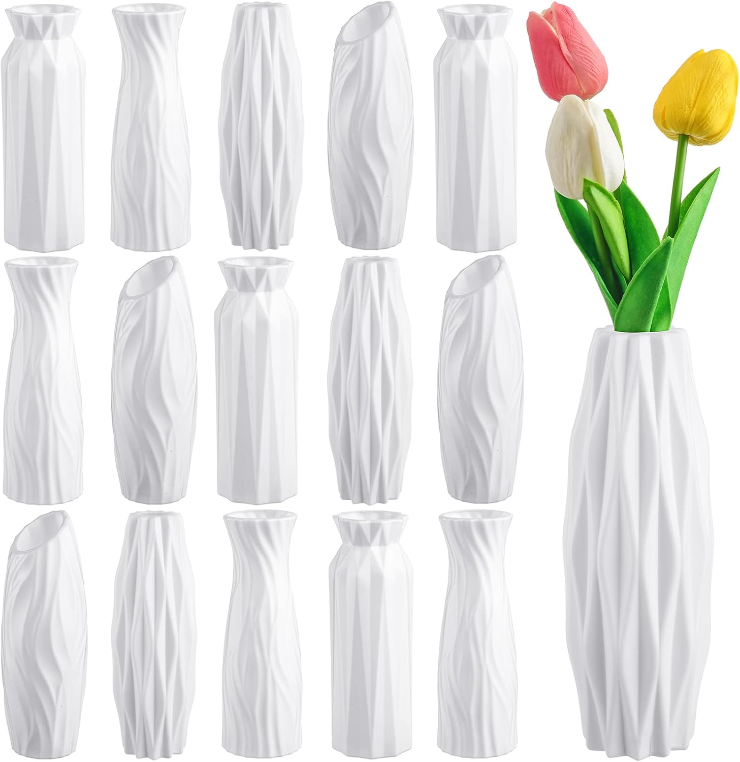 Hoolerry 16 Pcs White Plastic Flower Vases Bulk for Centerpieces White Bud Vase for