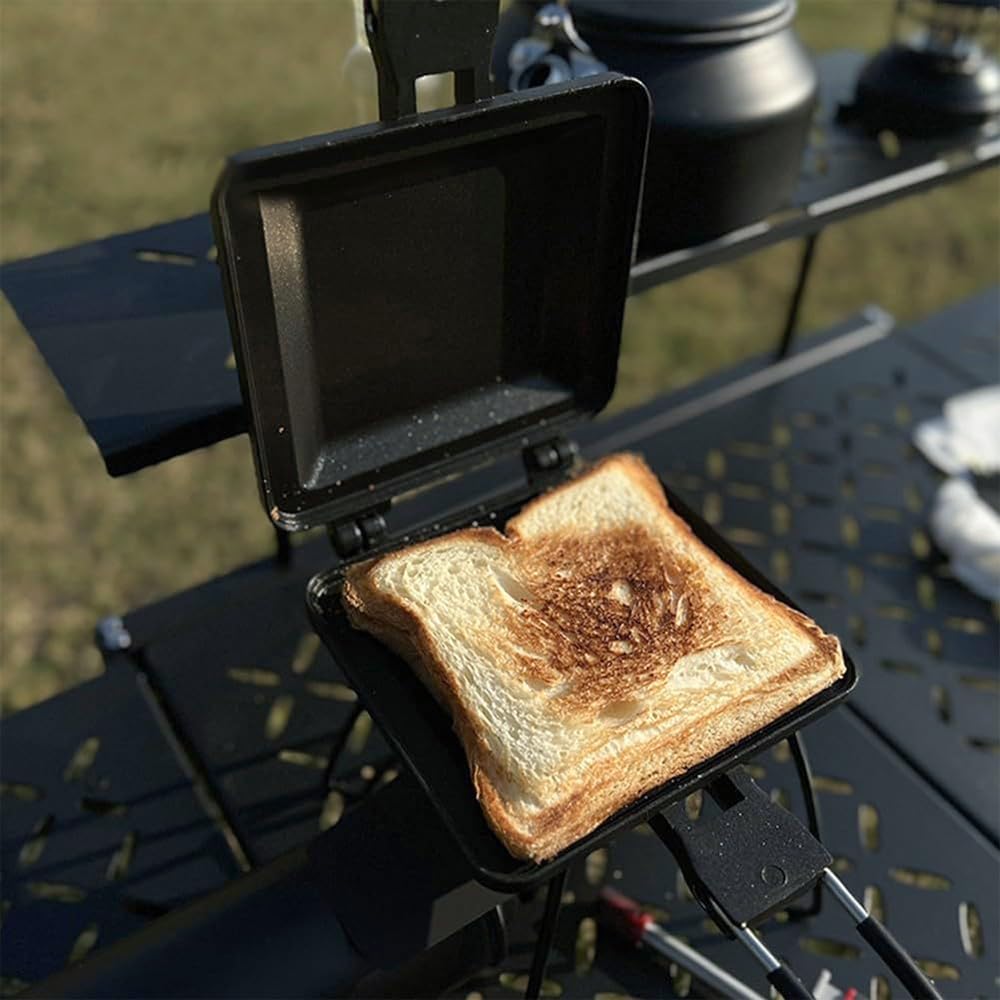 Sarini Macchina per panini da Campeggio, griglia per panini, Macchina per Grigliare su Entrambi i Lati, teglia per Pane Antiaderente con Manici Resistenti al Calore,Campeggio Multifunzione