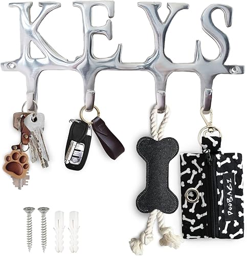 Llavero de paredLlavero montado en la pared con la palabra KEYS 4ganchos para llaves Parrilla decorativa de hierro fundido para llaves Con