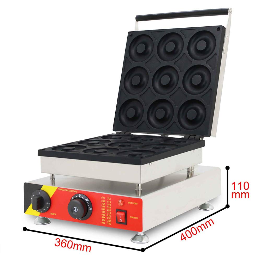 Genérico Donut Maker Machine - Nonstick, Teflon Coated, Acero Inoxidable con termostato Ajustable - CREA Donuts (5 pcs, 2.2kW)