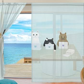 カーテン meme Amazon｜Chovvy レースカーテン ミラーカーテン ネコ 猫 猫柄