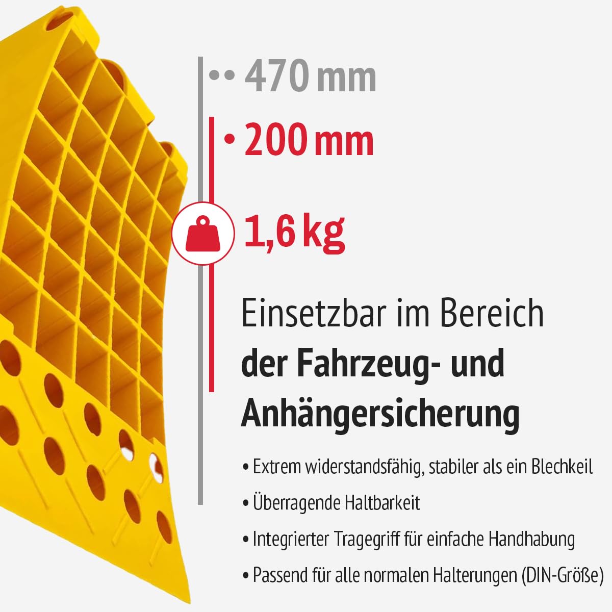 Radkeil NG 53 mit Tragegriff 2er Set | für LKW Anhänger Wohnwagen | Hemmschuh | Unterlegkeil belastbar | Nenngröße 53 Kunststoff Gelb | Unterlegkeile mit Griff | Keile stabil | Plastikkeil