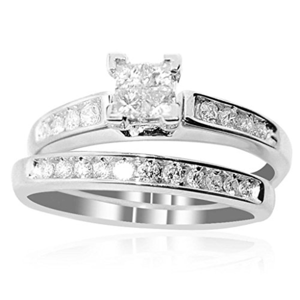 IdealCutGems Princess Cut Diamond Engagement Ring and Wedding Band Set 1/2 Carat (ctw) in 10K White Gold
